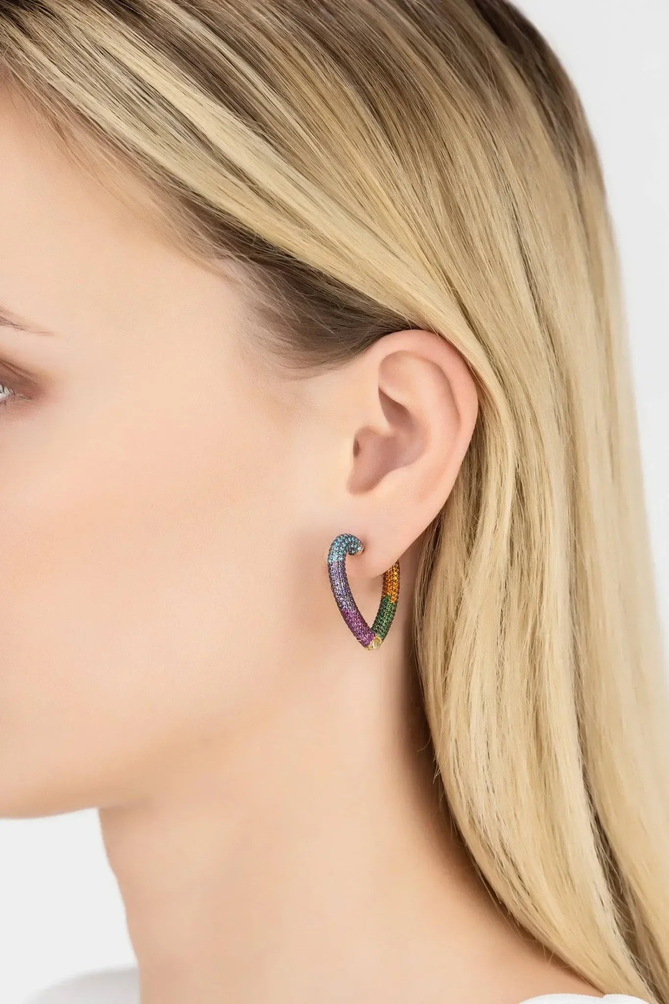 Rainbow Heart Huggie Earrings Gold - LATELITA Earrings