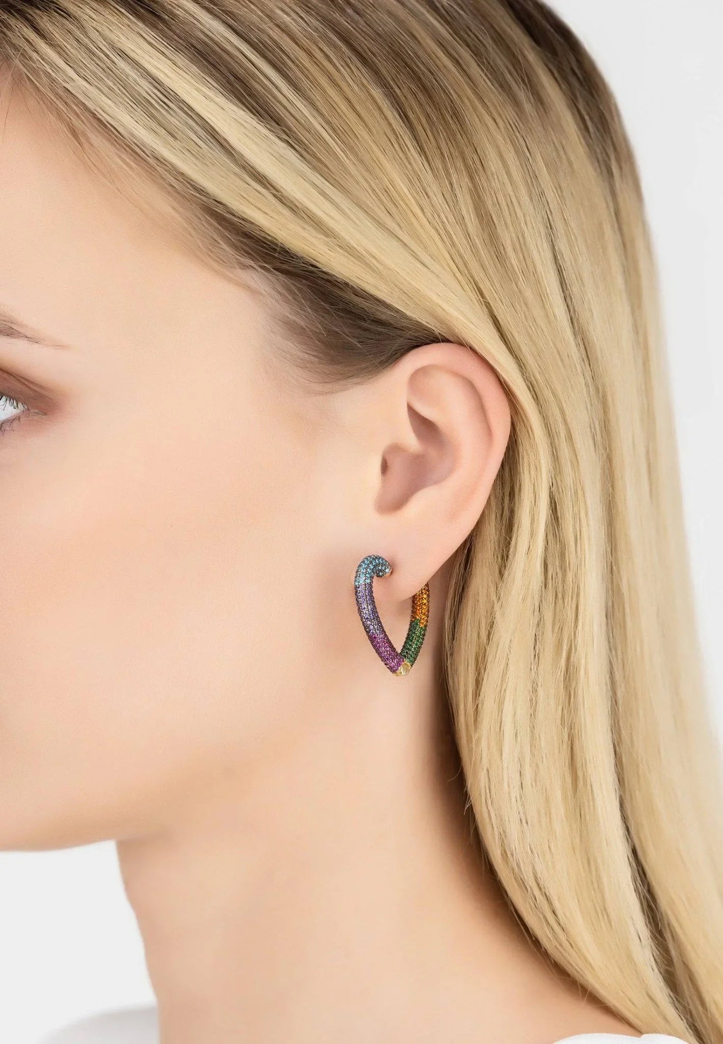 Rainbow Heart Huggie Earrings Gold - LATELITA Earrings