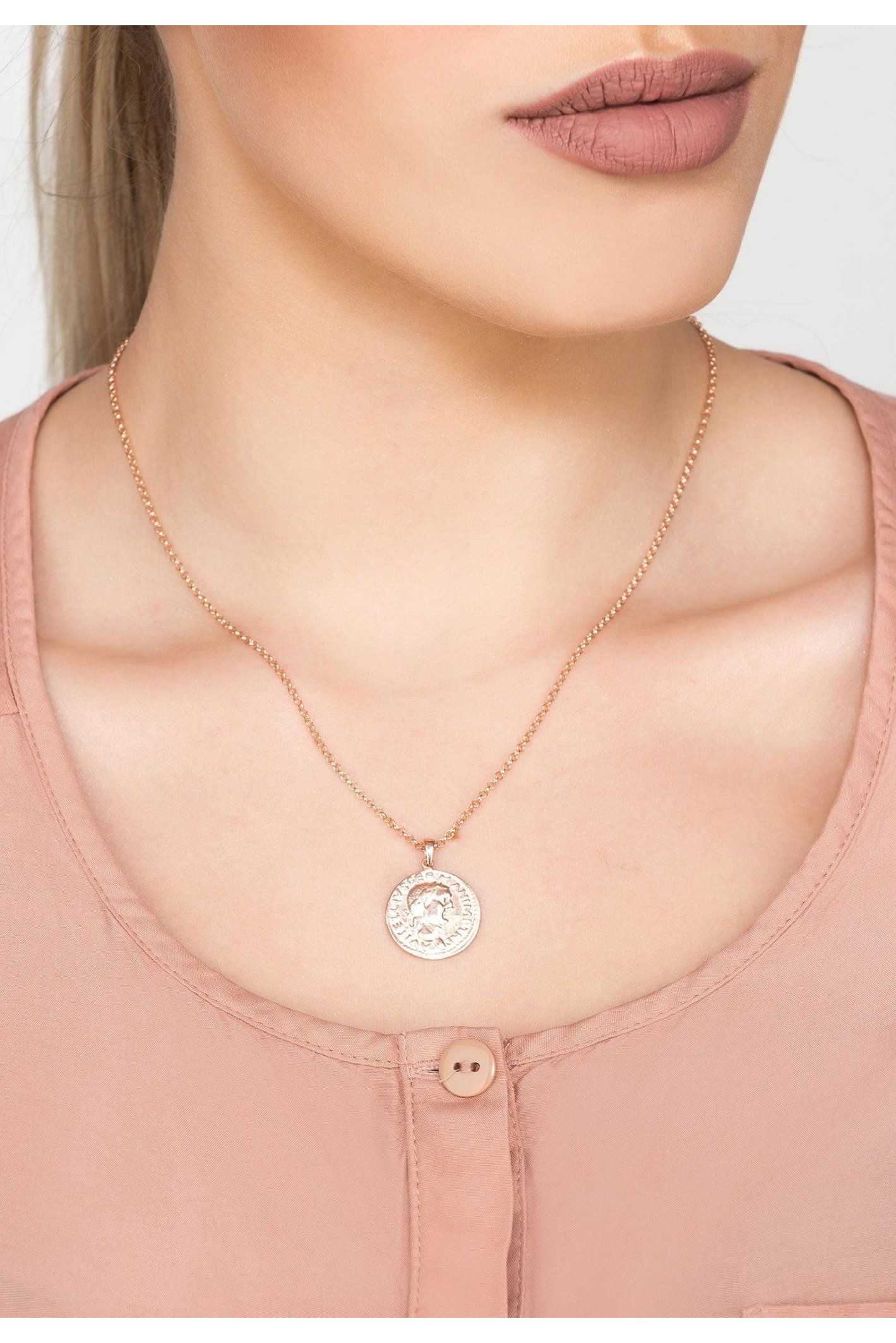 Roman Coin Pendant Necklace Rosegold - LATELITA Necklaces