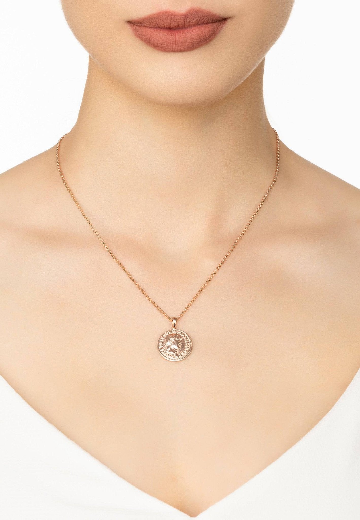 Roman Coin Pendant Necklace Rosegold - LATELITA Necklaces