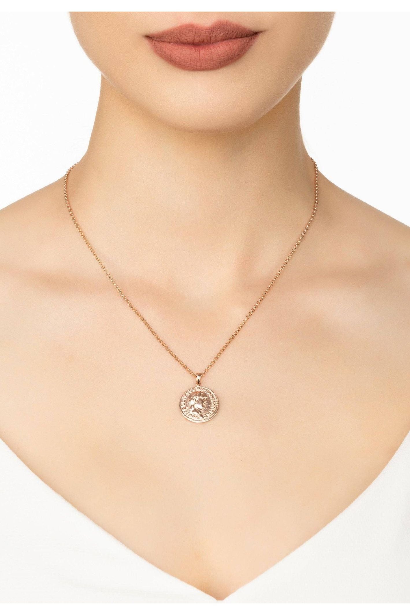Roman Coin Pendant Necklace Rosegold - LATELITA Necklaces