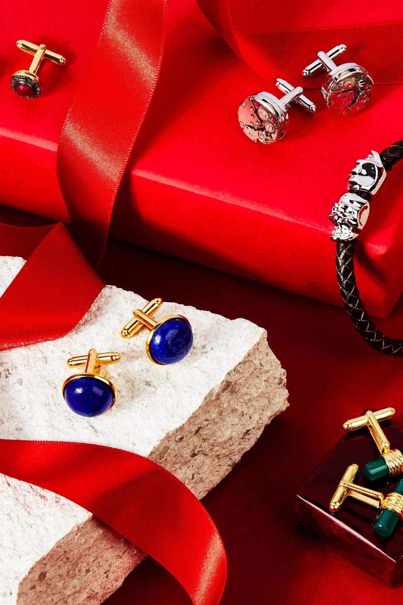Round Cabochon Cufflink Gold Lapis Lazuli - LATELITA Cufflinks