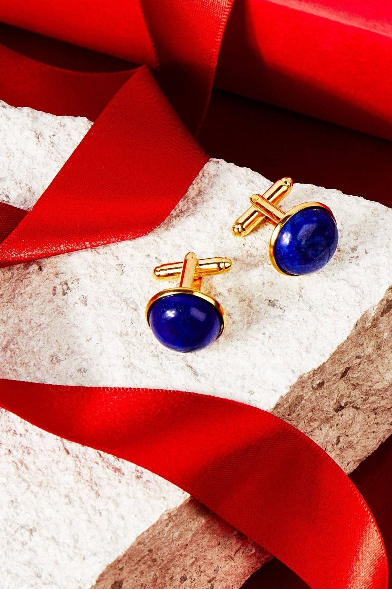 Round Cabochon Cufflink Silver Lapis Lazuli - LATELITA Cufflinks