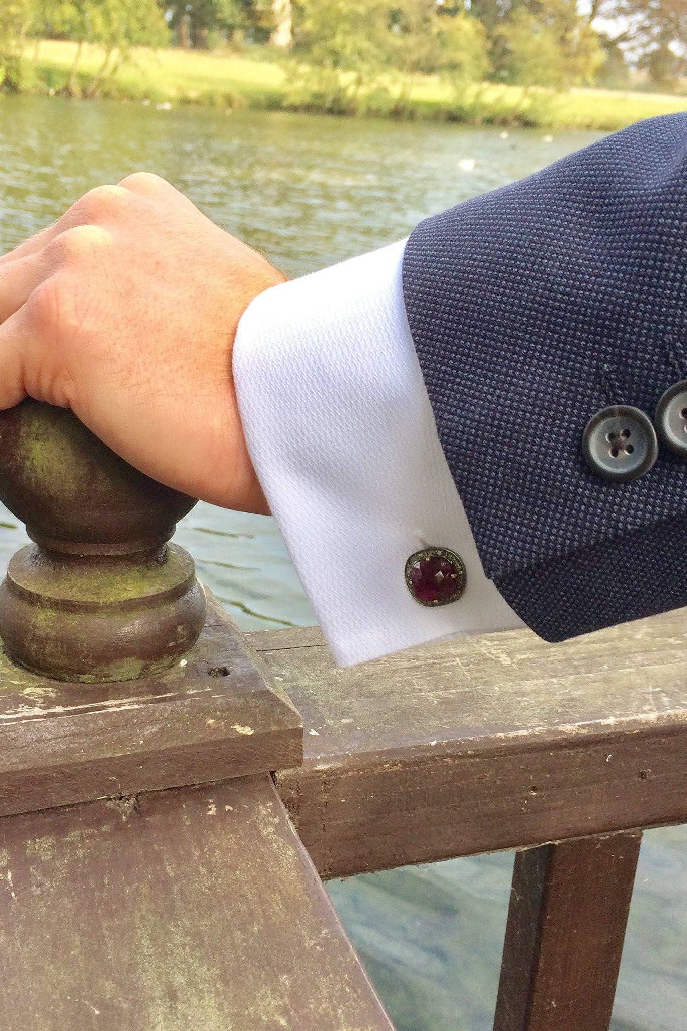 Ruby Cufflink Oxidised Silver Champagne Diamonds - LATELITA Cufflinks
