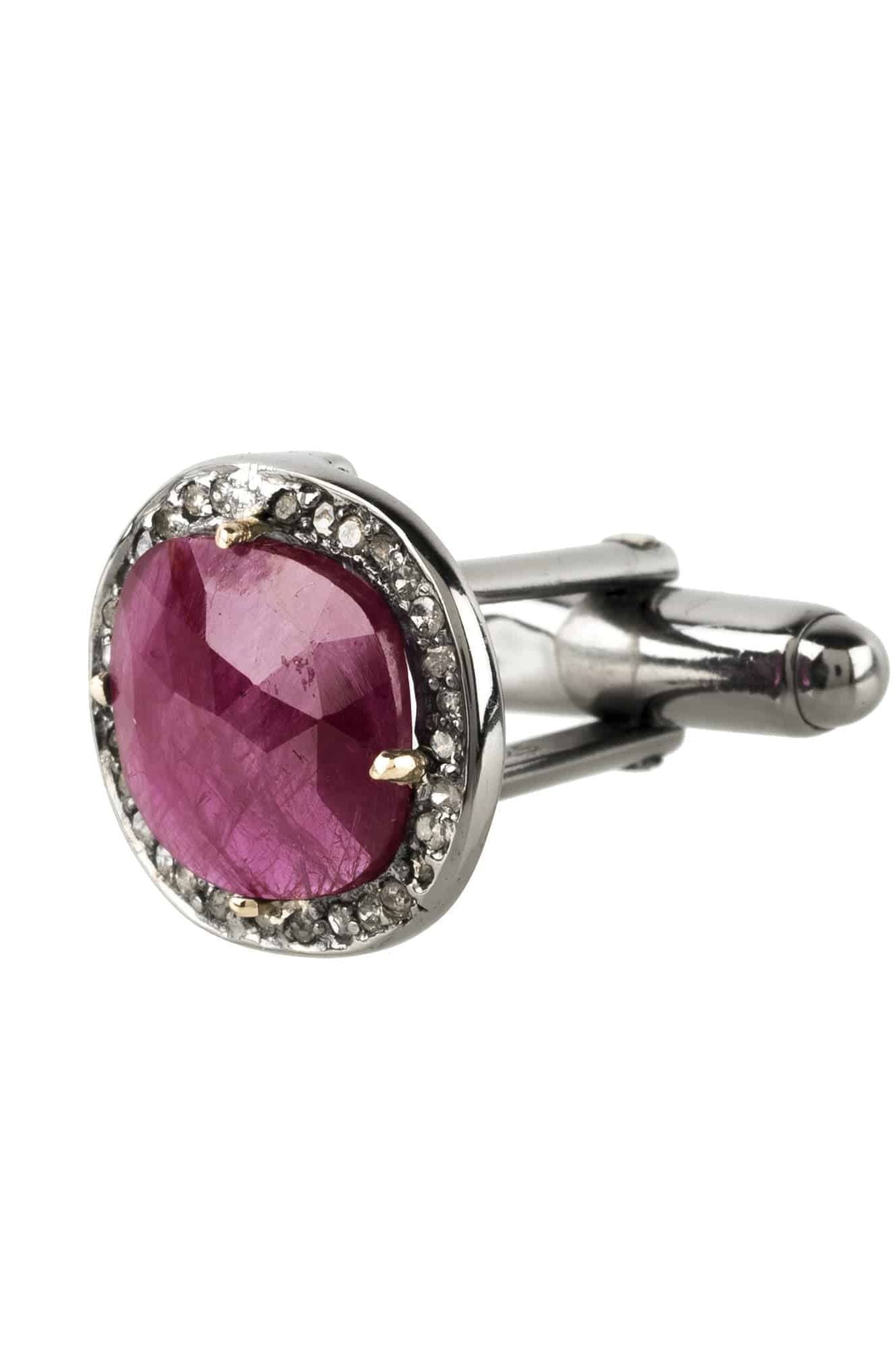 Ruby Cufflink Oxidised Silver Champagne Diamonds - LATELITA Cufflinks