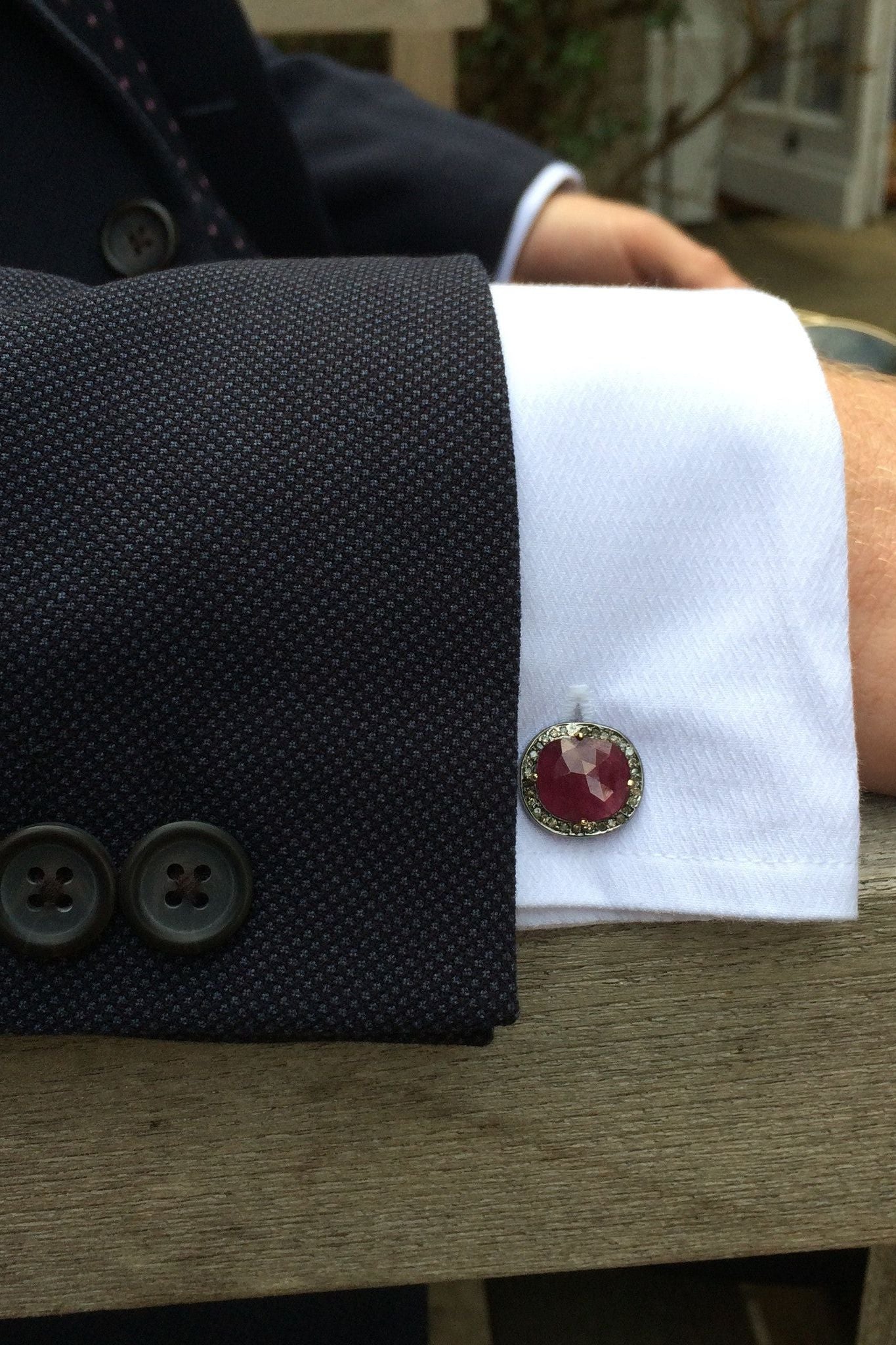 Ruby Cufflink Oxidised Silver Champagne Diamonds - LATELITA Cufflinks