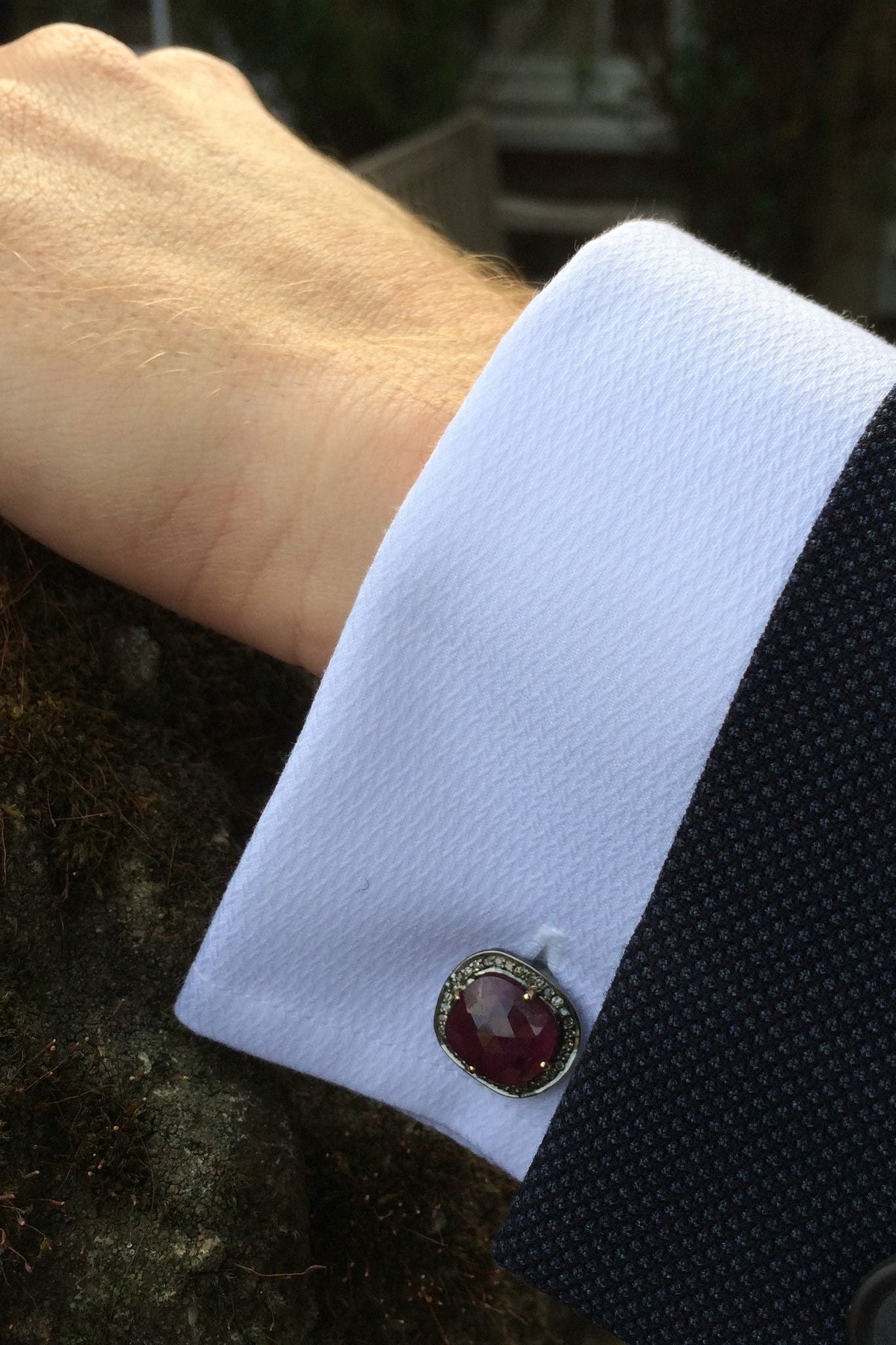 Ruby Cufflink Oxidised Silver Champagne Diamonds - LATELITA Cufflinks