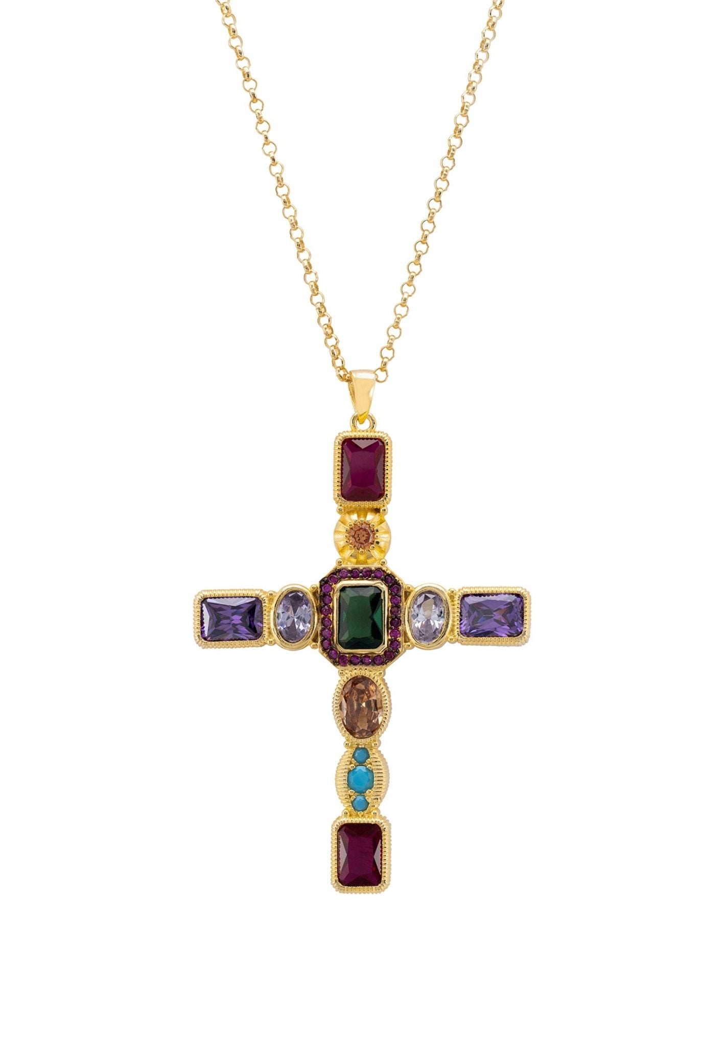 Santa Maria Extra Large Gemstone Cross Pendant Gold - LATELITA Necklaces