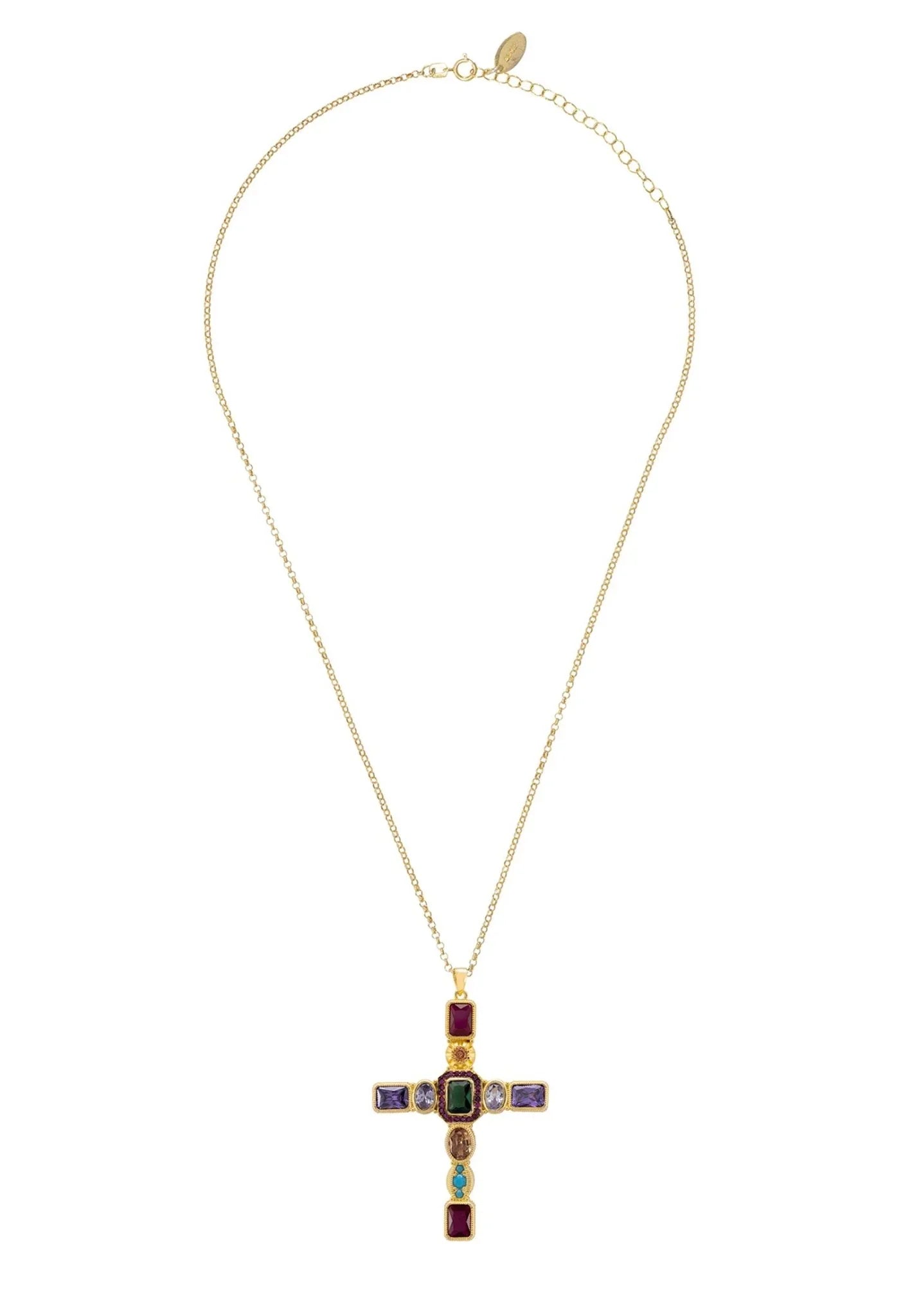 Santa Maria Extra Large Gemstone Cross Pendant Gold - LATELITA Necklaces