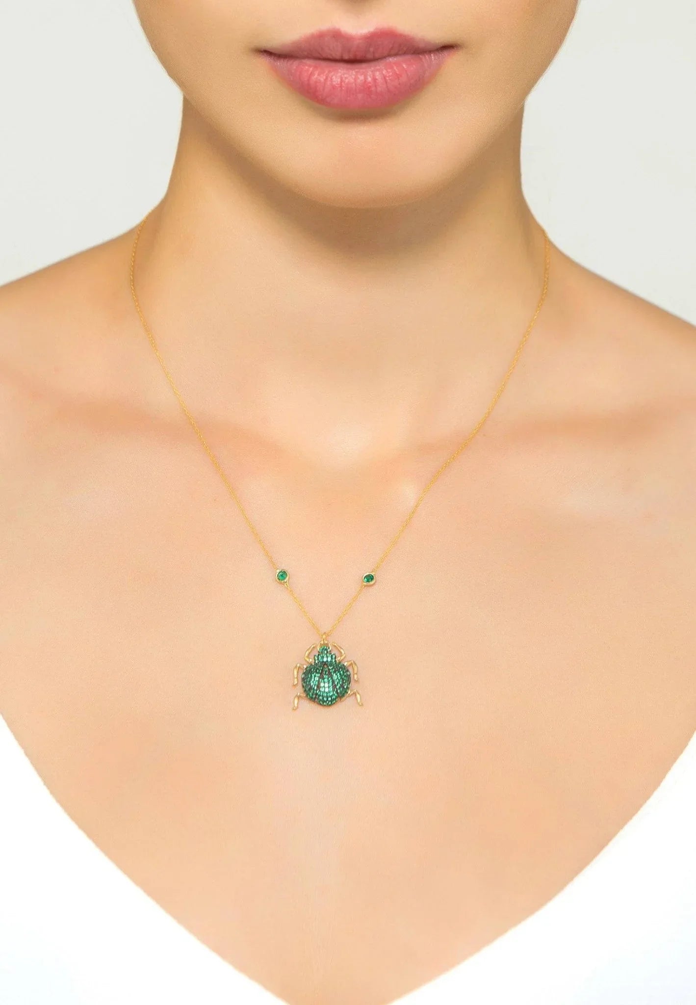 Scarab Beetle Egyptian Green Pendant Necklace Gold - LATELITA Necklaces