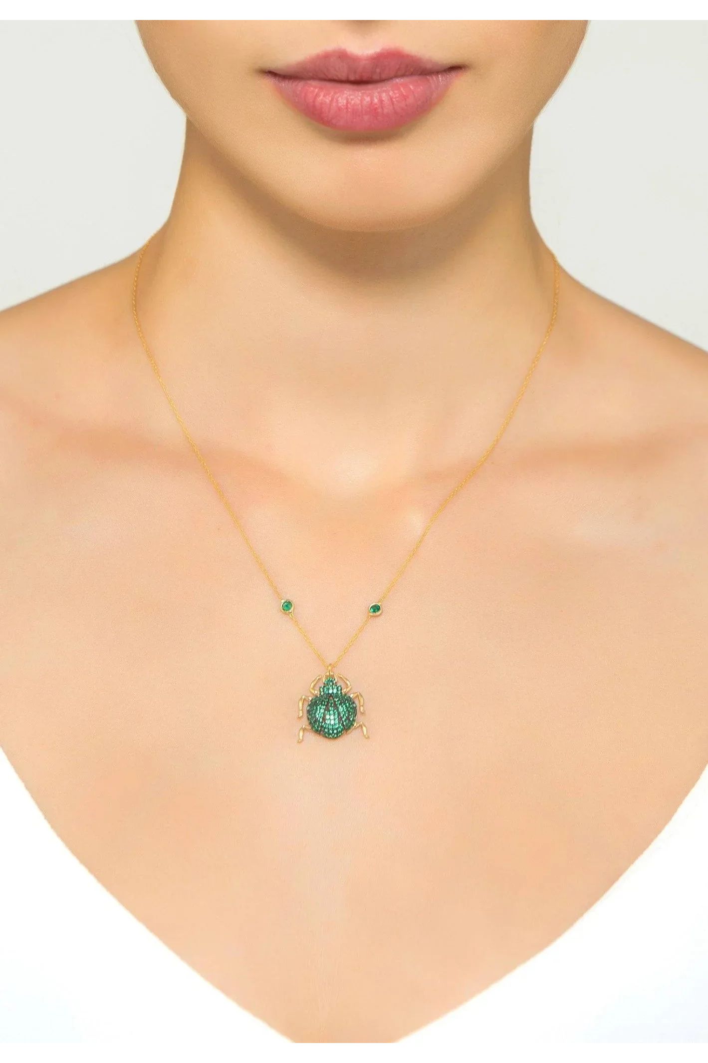 Scarab Beetle Egyptian Green Pendant Necklace Gold - LATELITA Necklaces