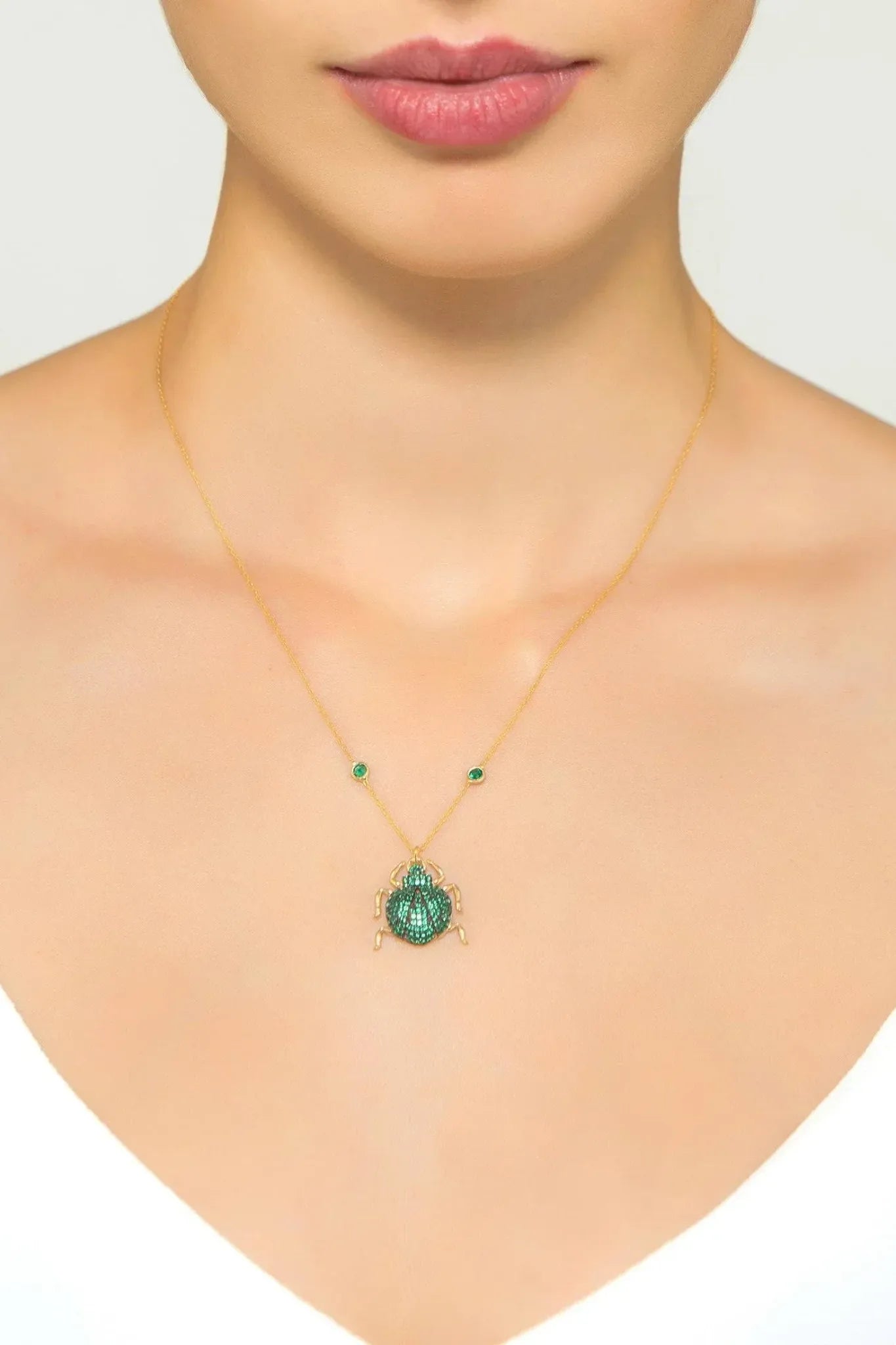 Scarab Beetle Egyptian Green Pendant Necklace Gold - LATELITA Necklaces
