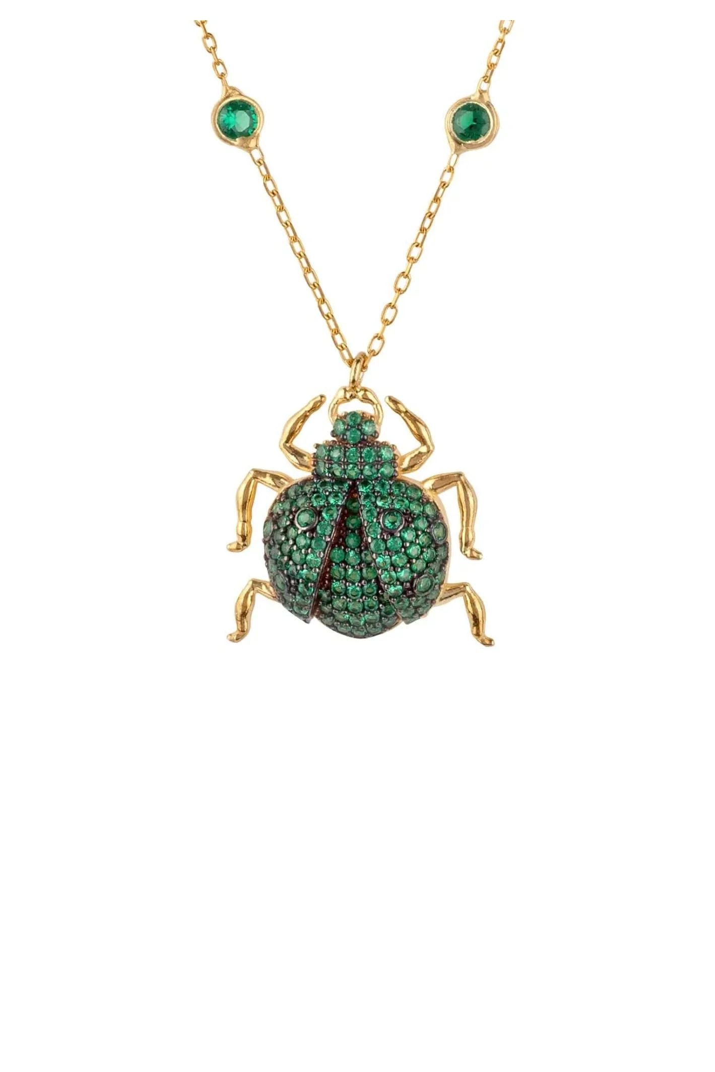 Scarab Beetle Egyptian Green Pendant Necklace Gold - LATELITA Necklaces