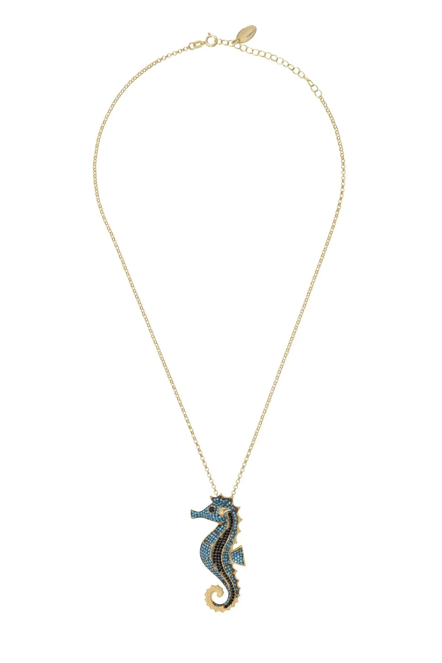 Seahorse Pendant Necklace Gold Turquoise - LATELITA Necklaces