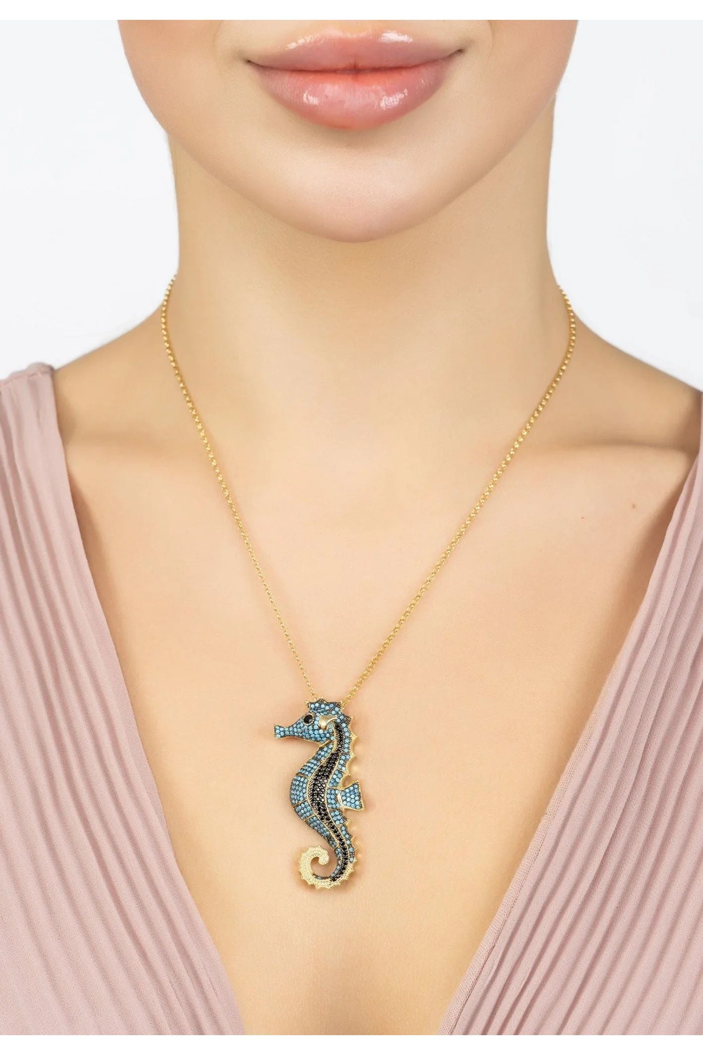 Seahorse Pendant Necklace Gold Turquoise - LATELITA Necklaces