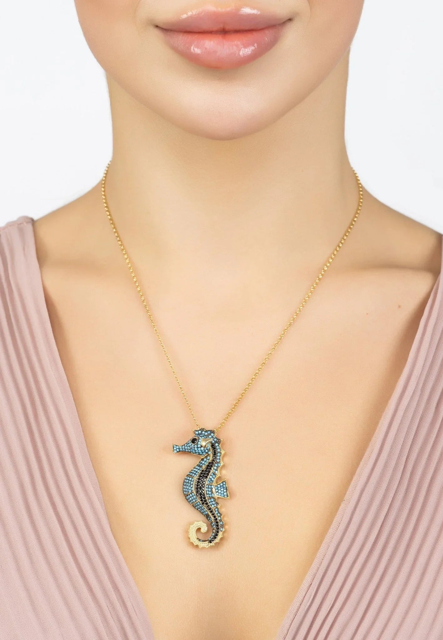 Seahorse Pendant Necklace Gold Turquoise - LATELITA Necklaces