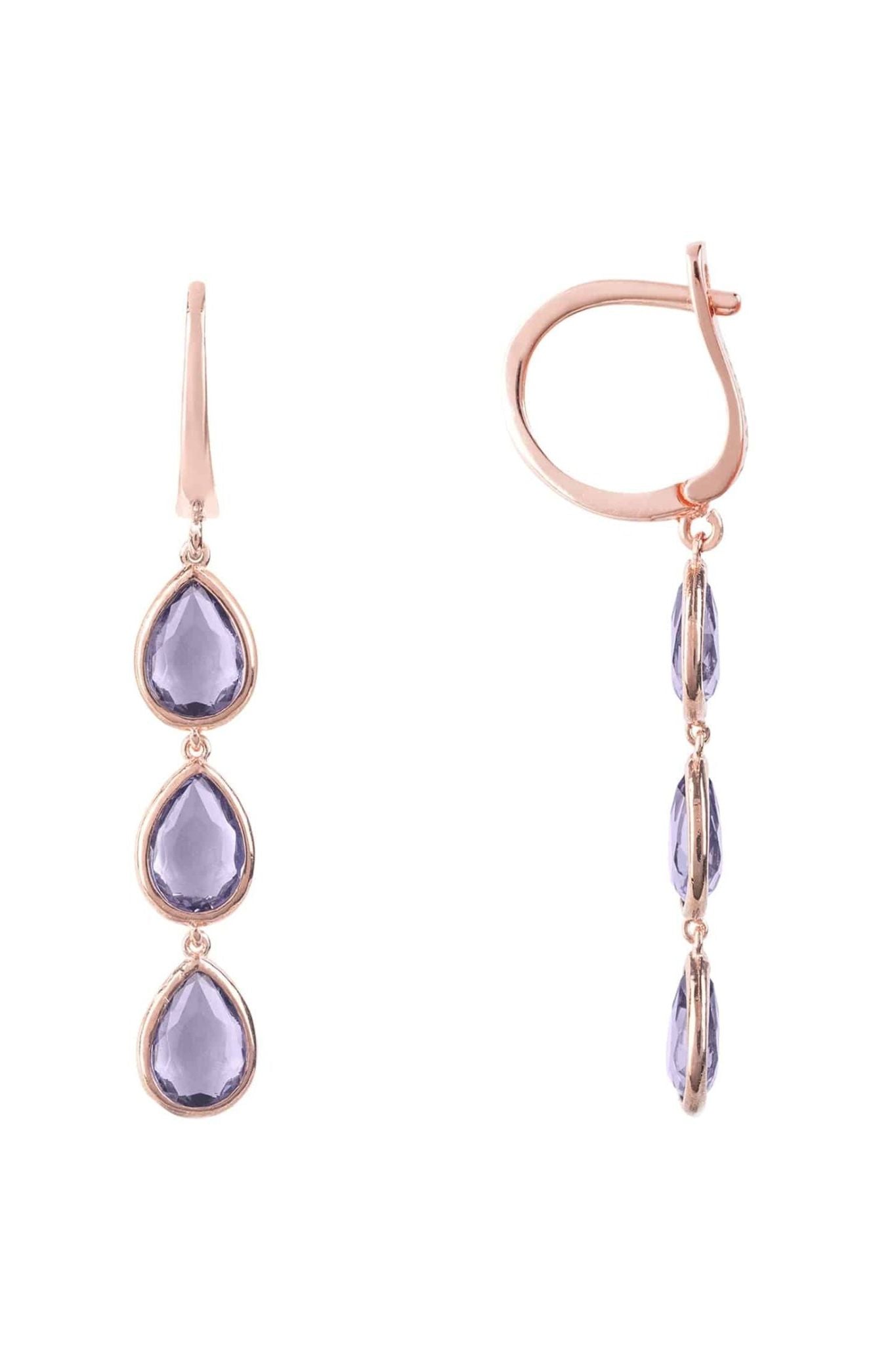 Sorrento Triple Drop Earrings Rosegold Amethyst - LATELITA Earrings