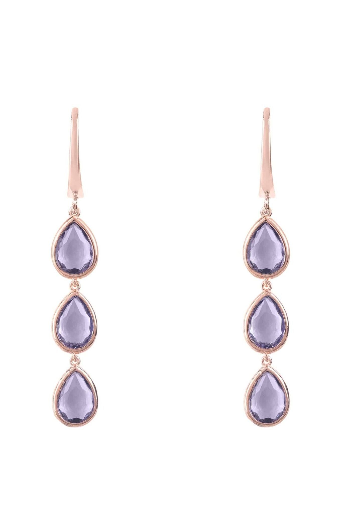 Sorrento Triple Drop Earrings Rosegold Amethyst - LATELITA Earrings
