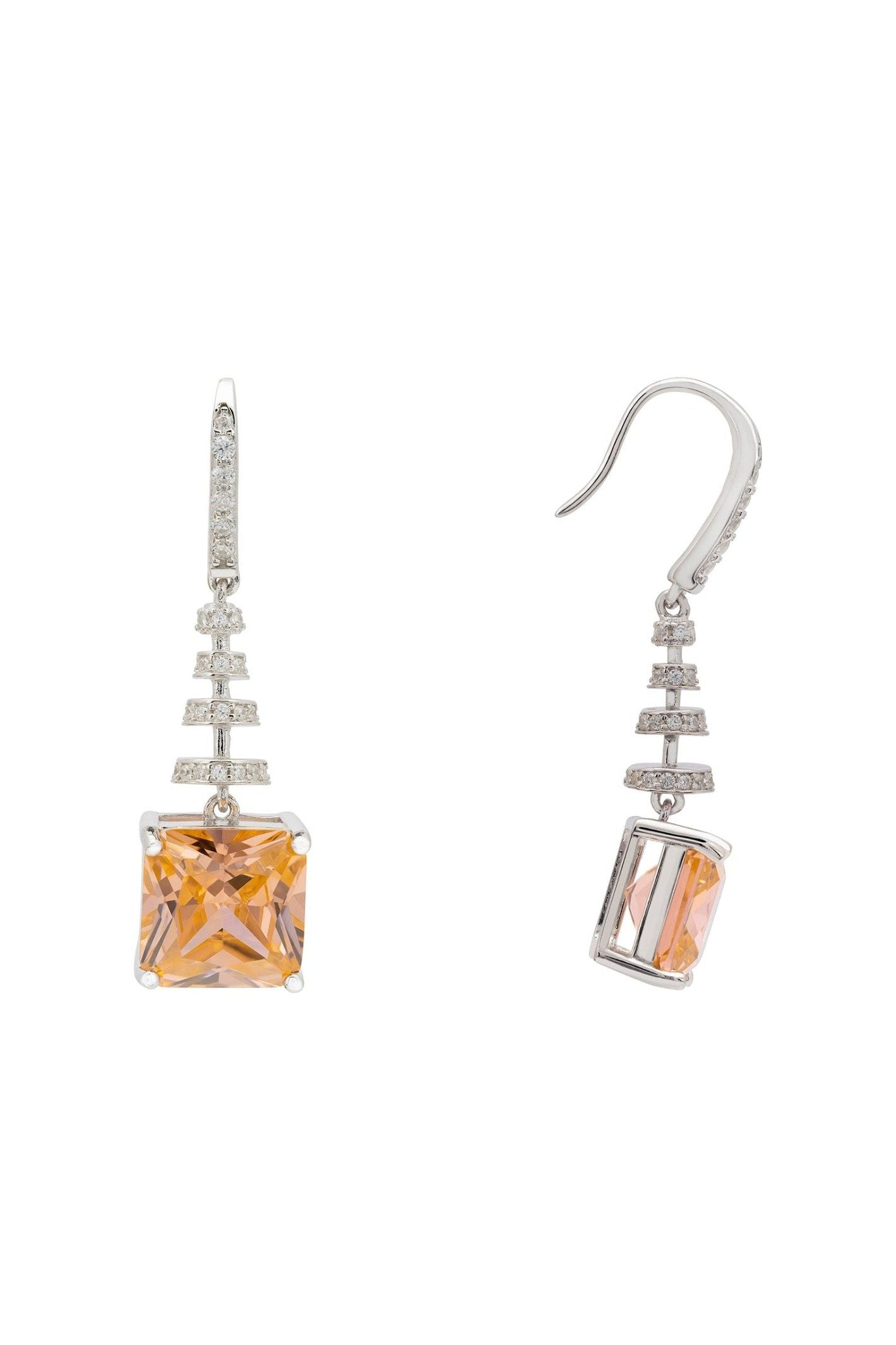 Spiral Square Crystal Drop Earrings Peach Silver - LATELITA Earrings