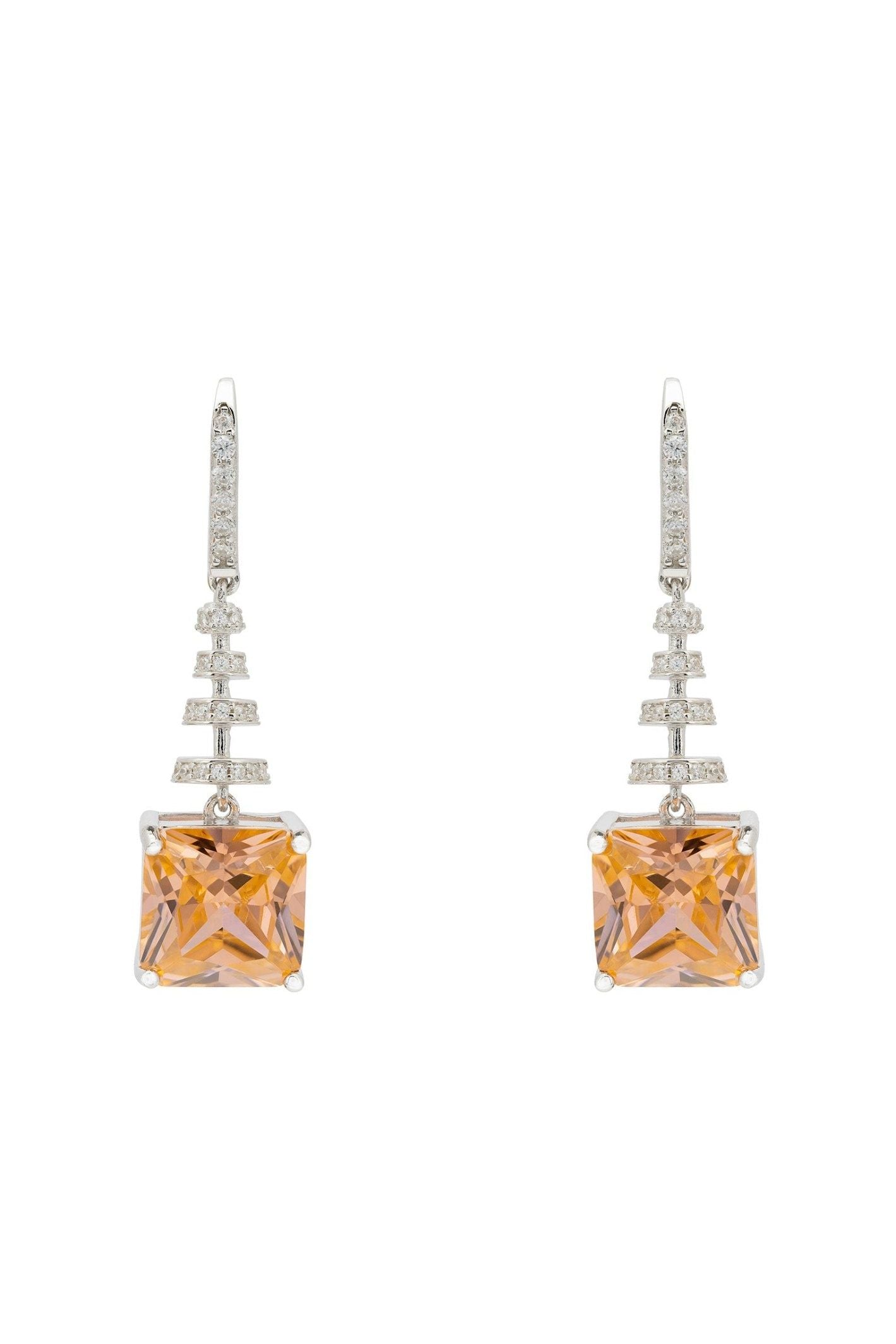 Spiral Square Crystal Drop Earrings Peach Silver - LATELITA Earrings