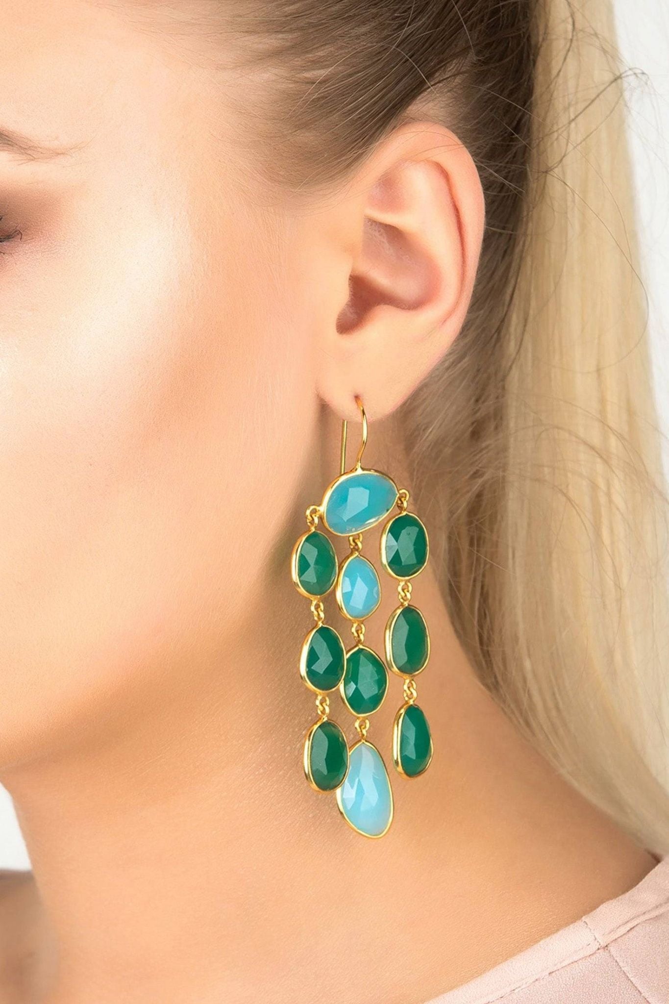 Splash Gemstone Earring Gold Green Onyx - LATELITA Earrings