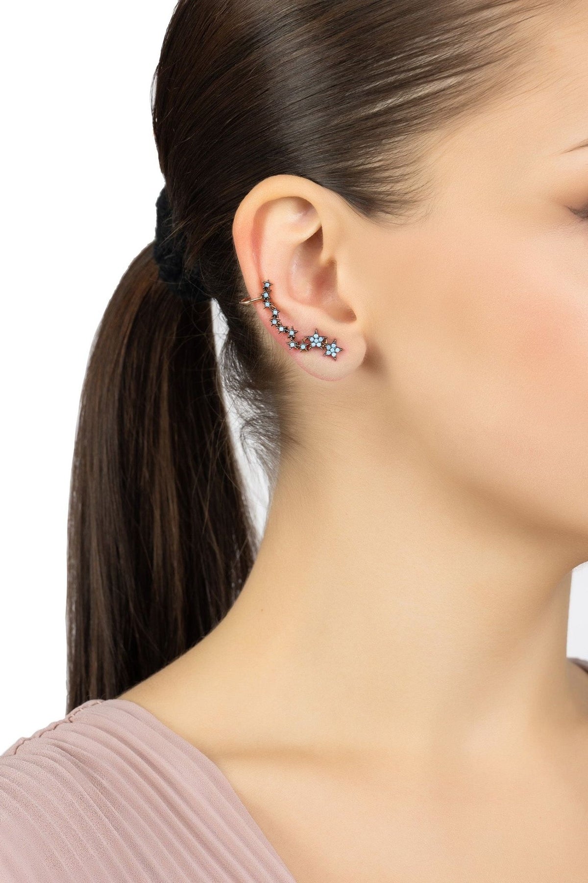 Star Cluster Turquoise Ear Climbers Rosegold - LATELITA Earrings