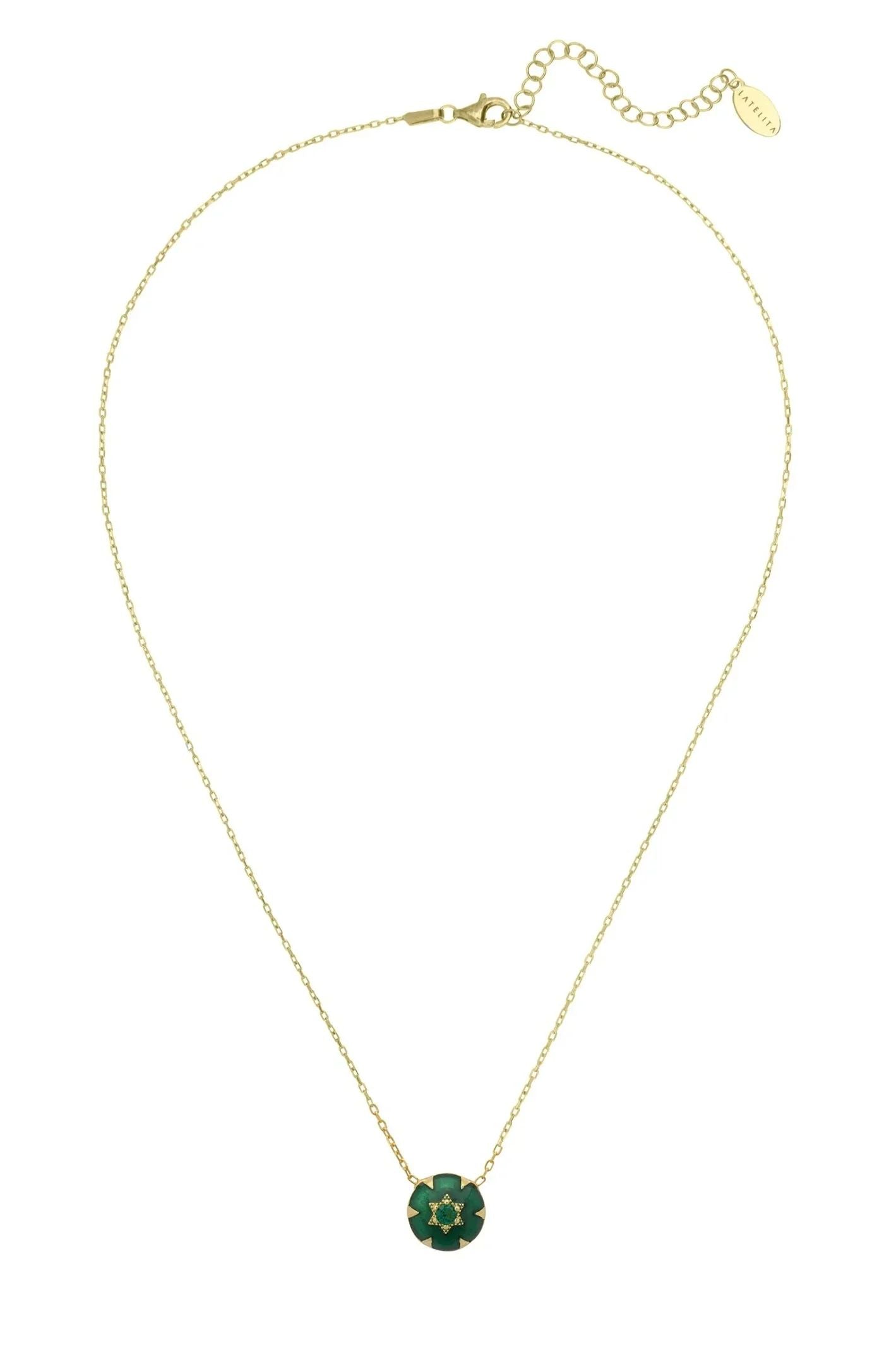 Star Of David Green Enamel Necklace Gold - LATELITA Necklaces