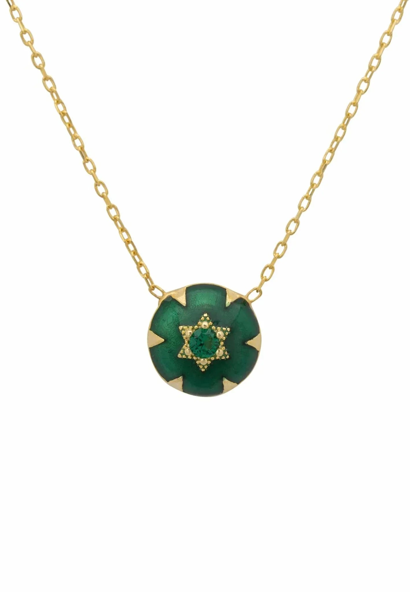 Star Of David Green Enamel Necklace Gold - LATELITA Necklaces
