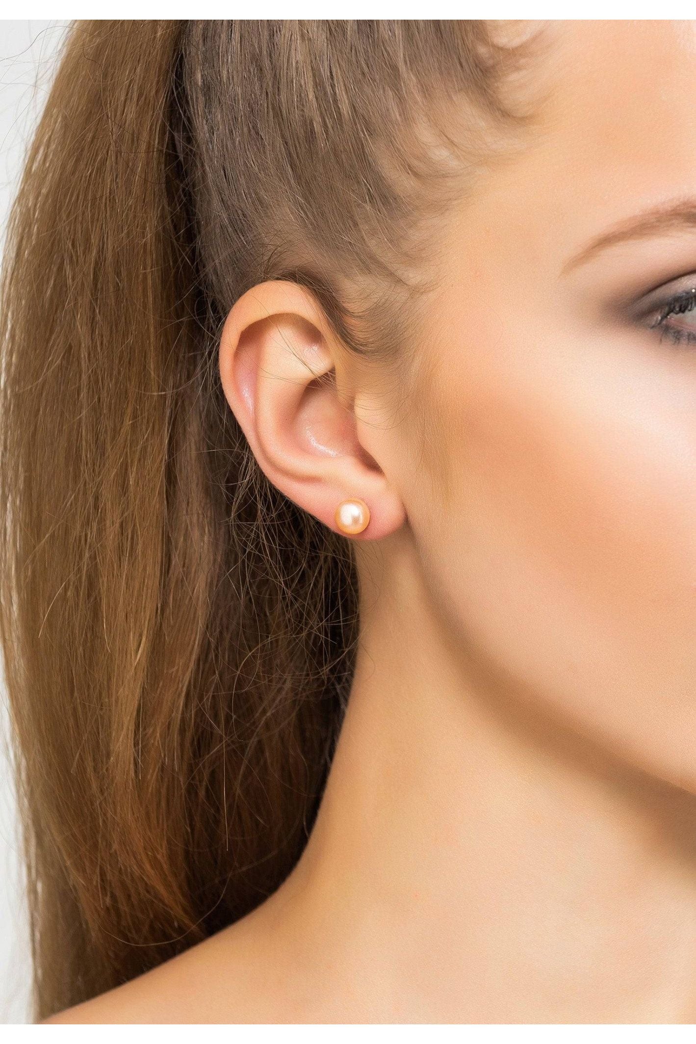 Sterling Silver 8Mm Earring Natural Pink Pearl - LATELITA Earrings