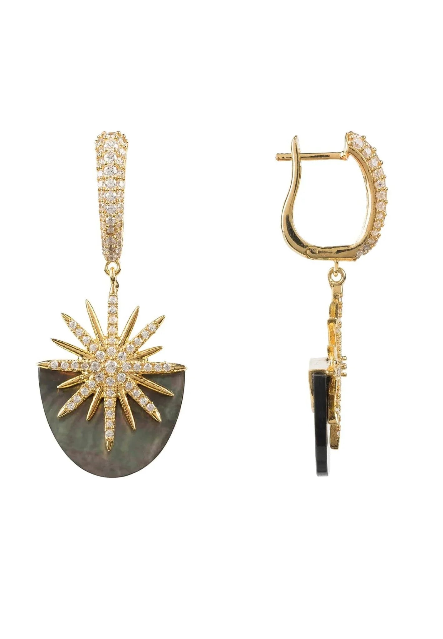 Sunburst Grey Mother Of Pearl Earrings Gold - LATELITA Earrings