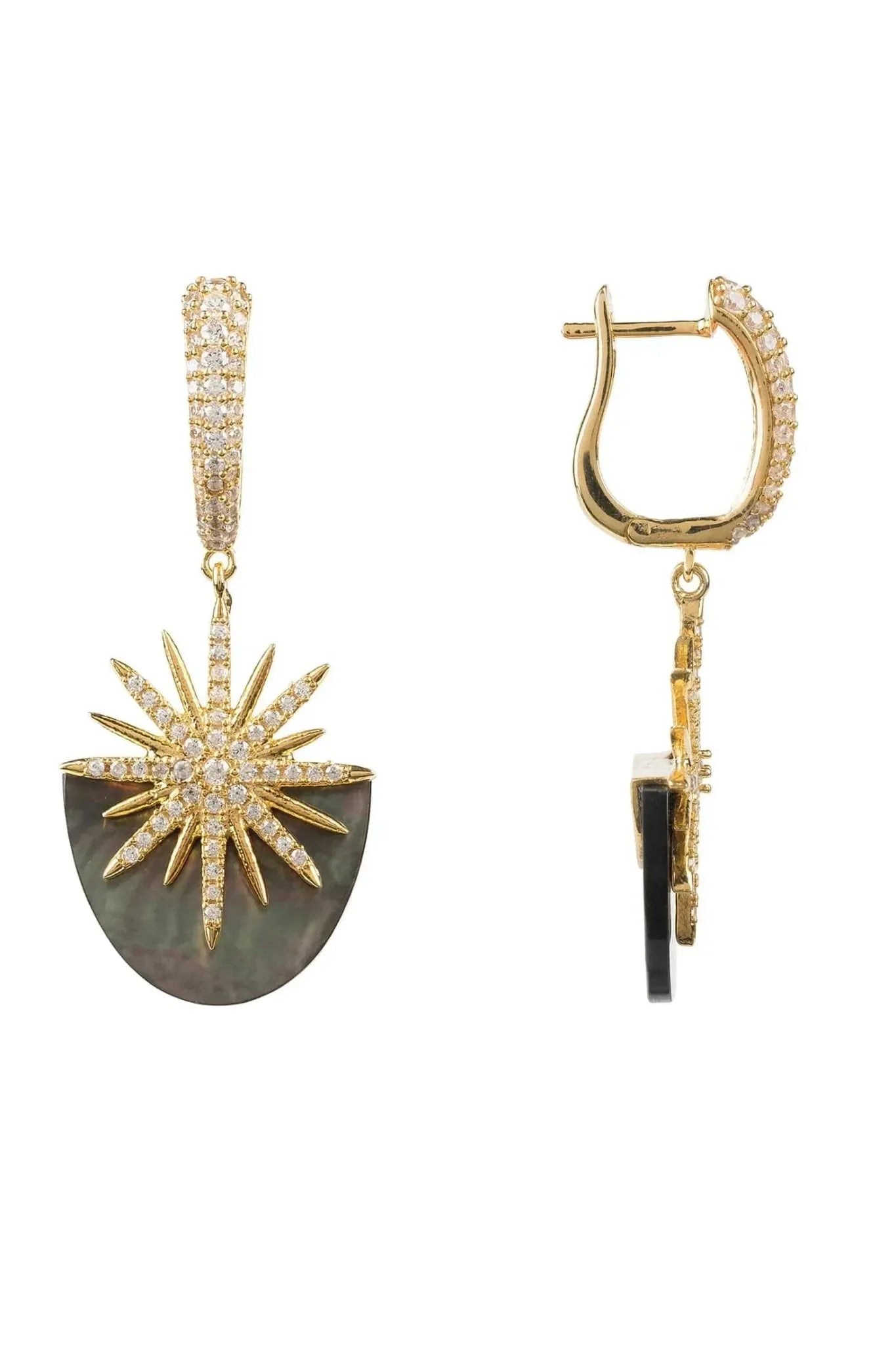 Sunburst Grey Mother Of Pearl Earrings Gold - LATELITA Earrings