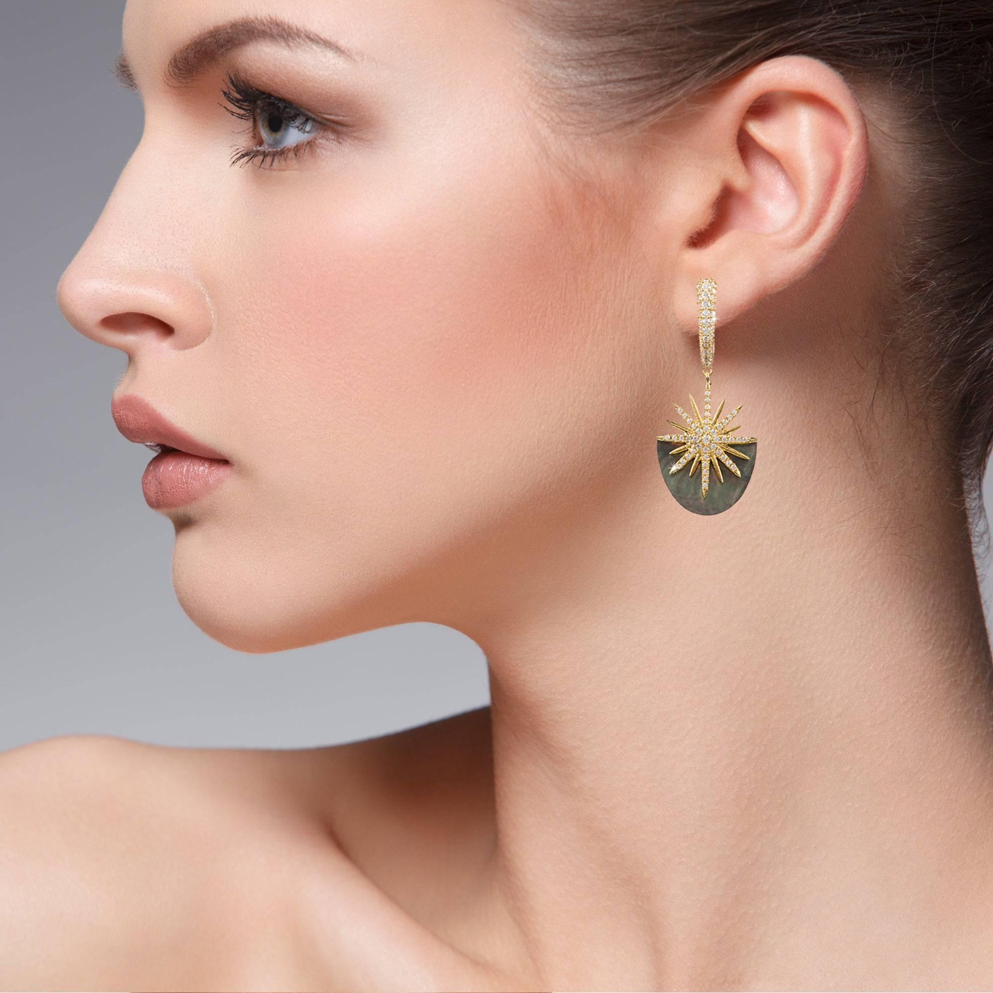 Sunburst Grey Mother Of Pearl Earrings Gold - LATELITA Earrings