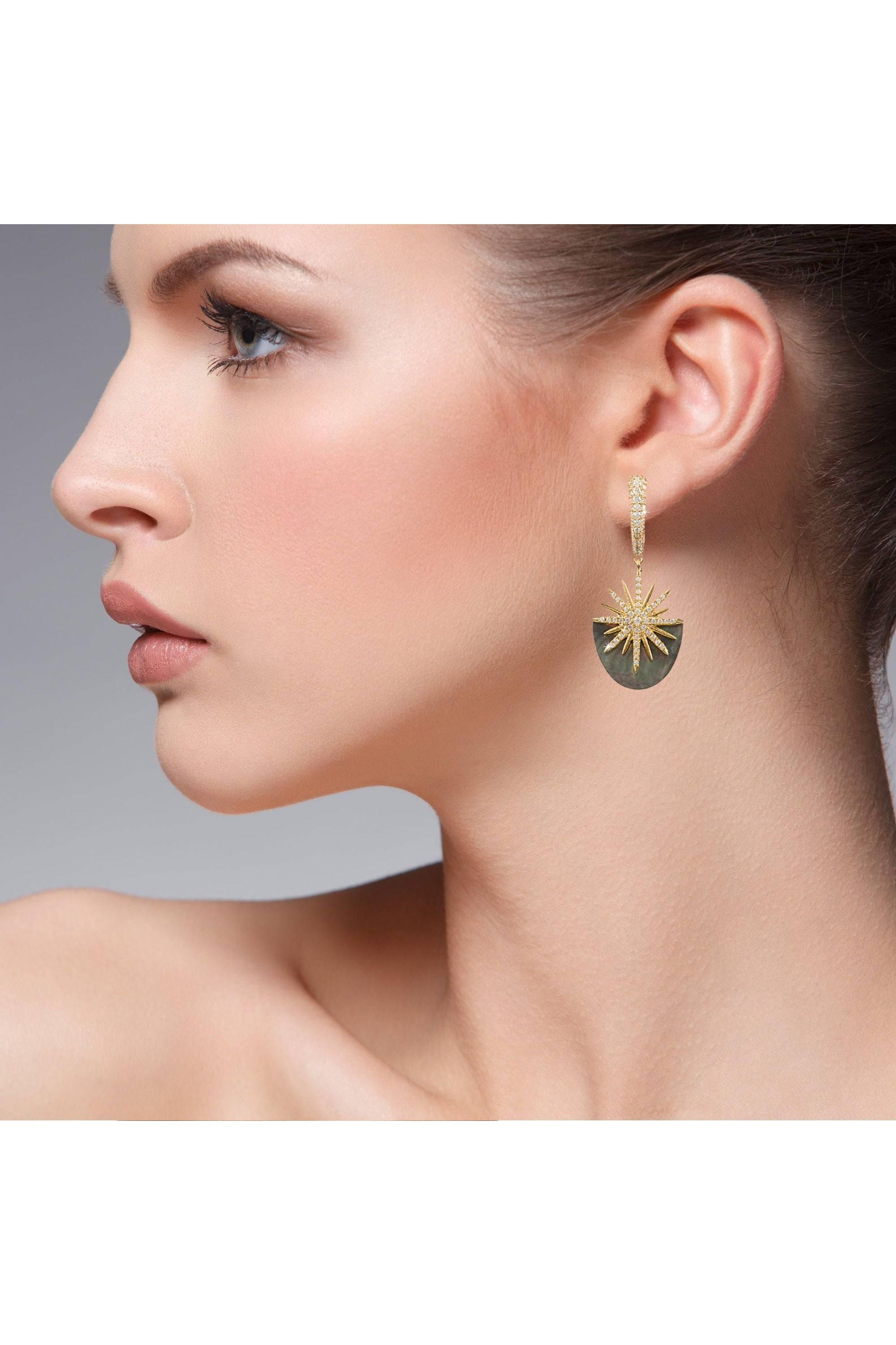 Sunburst Grey Mother Of Pearl Earrings Gold - LATELITA Earrings