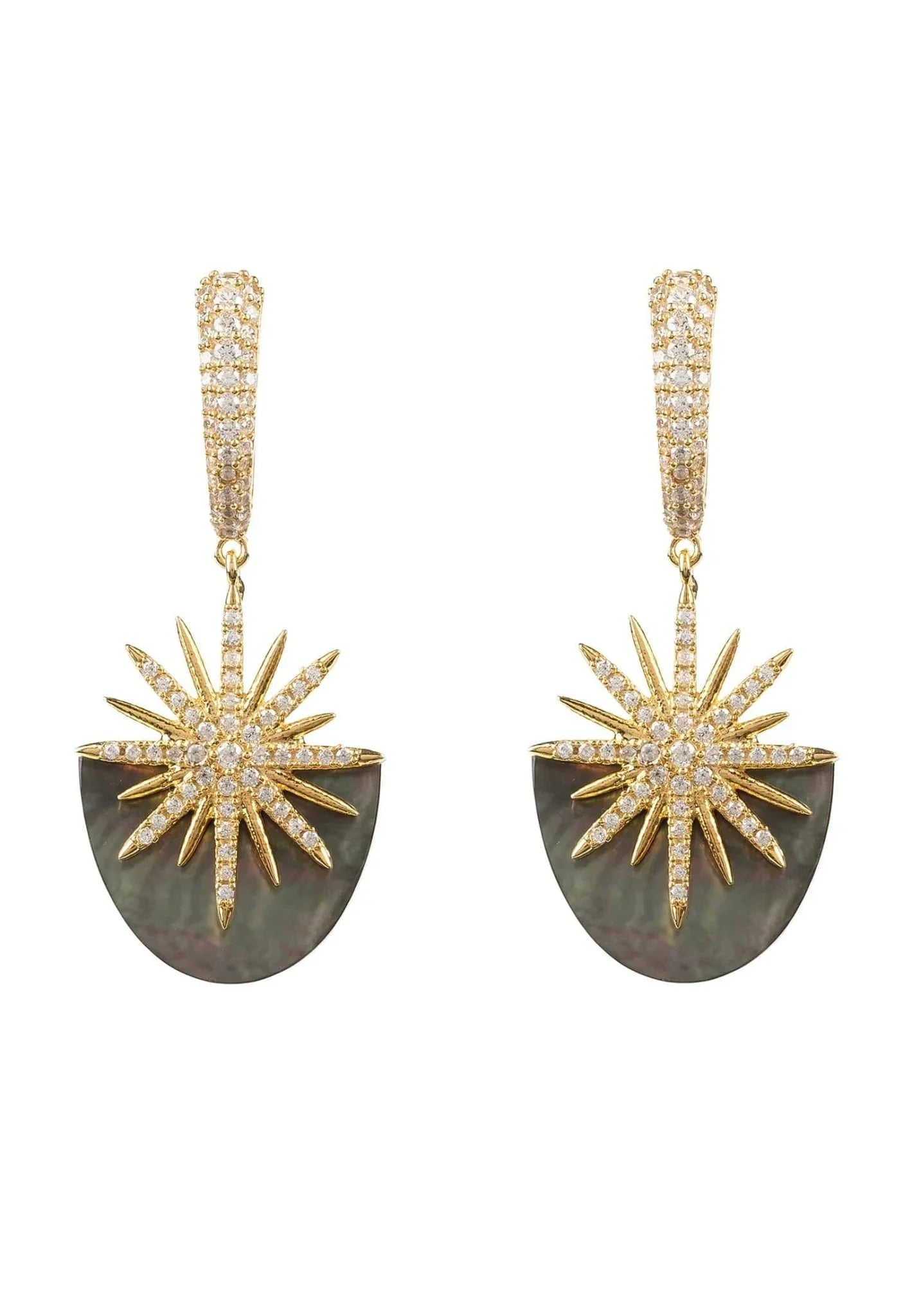 Sunburst Grey Mother Of Pearl Earrings Gold - LATELITA Earrings