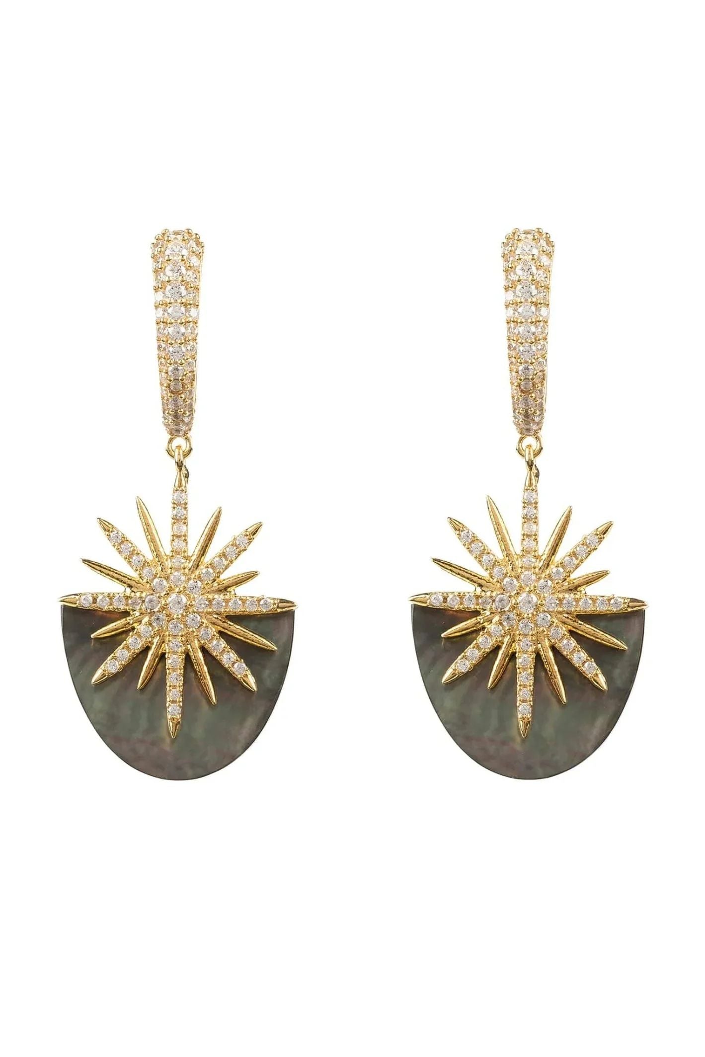 Sunburst Grey Mother Of Pearl Earrings Gold - LATELITA Earrings