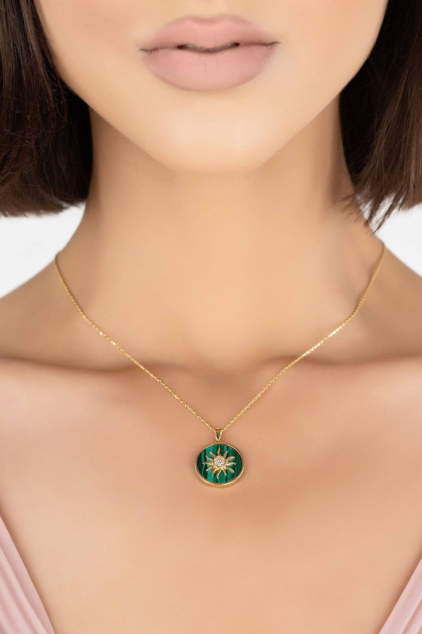 Sunburst Round Malachite Necklace Gold - LATELITA Necklaces