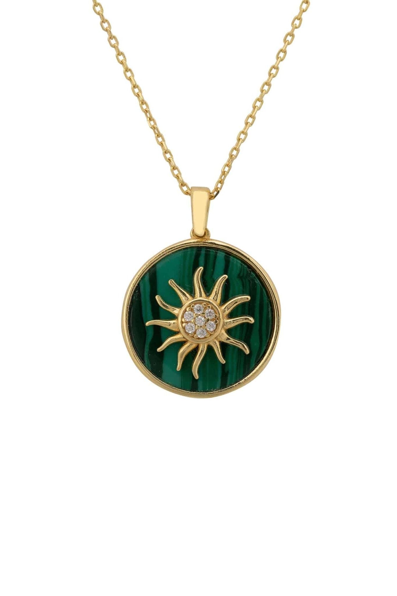 Sunburst Round Malachite Necklace Gold - LATELITA Necklaces