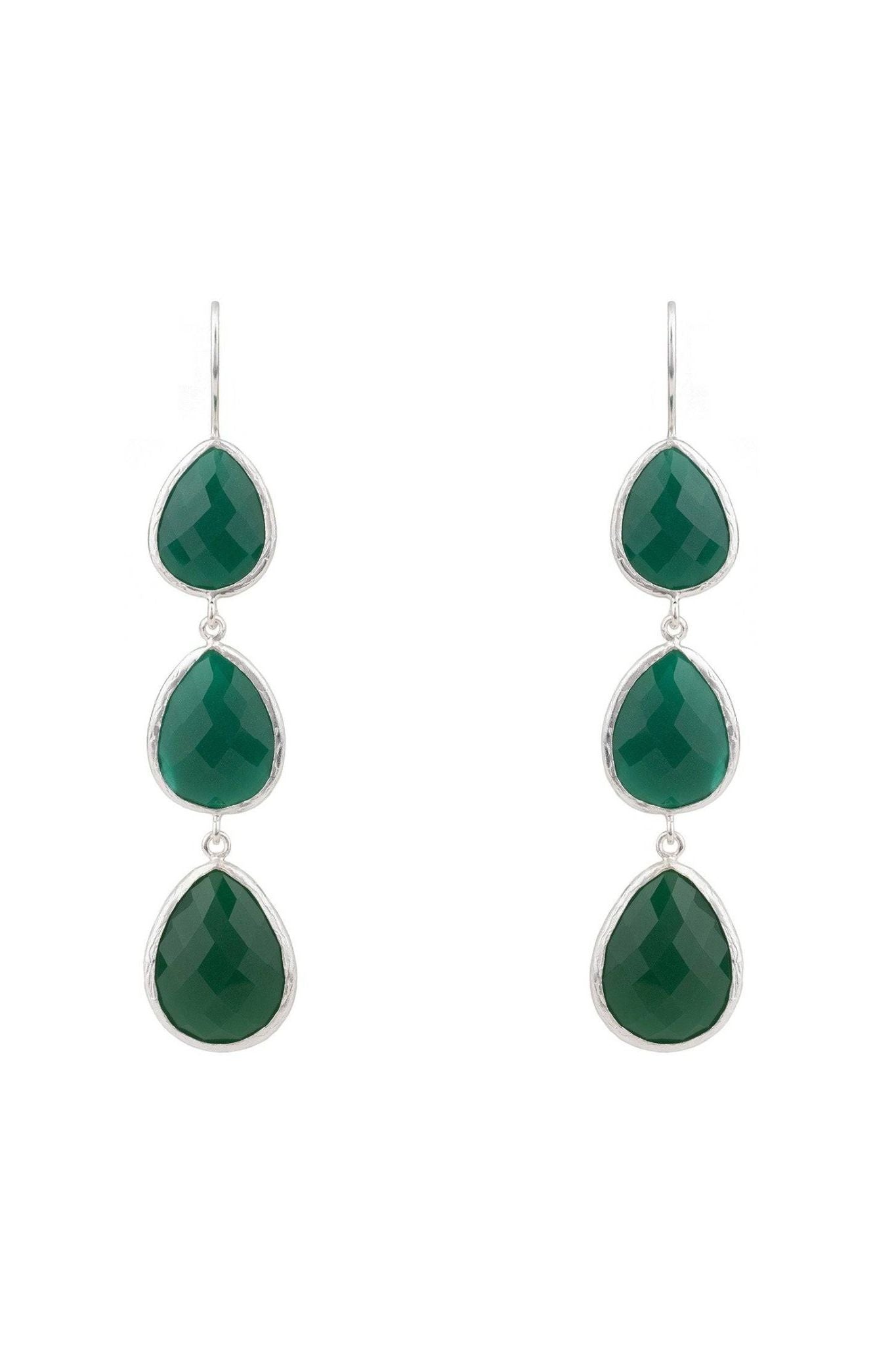 Triple Drop Earring Silver Green Onyx - LATELITA Earrings