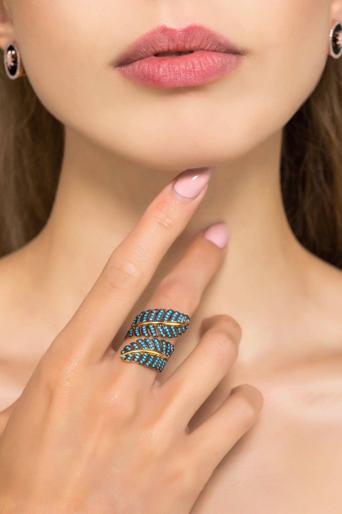 Tropical Leaf Cocktail Ring Blue Turquoise Gold - LATELITA Rings