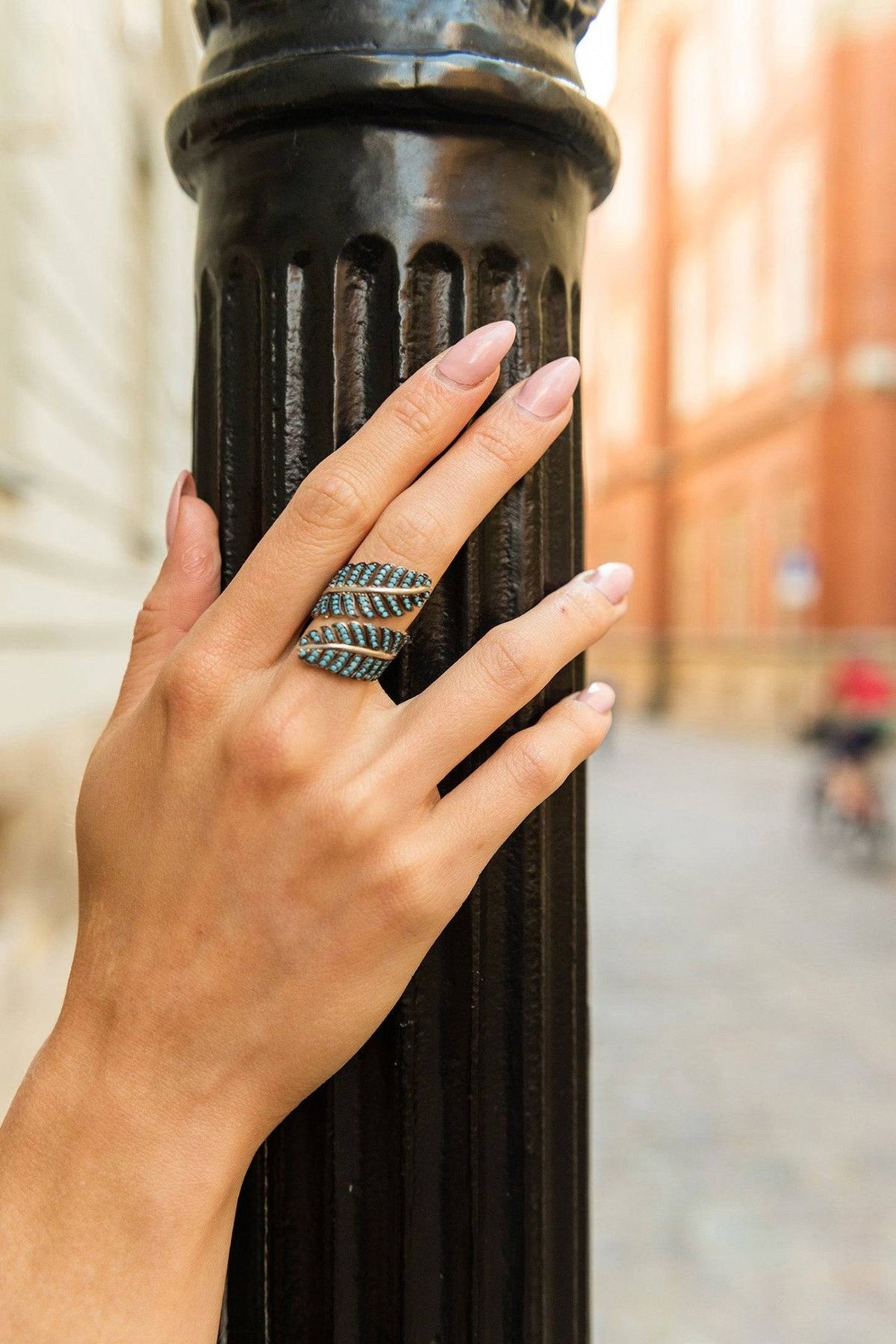 Tropical Leaf Cocktail Ring Blue Turquoise Silver - LATELITA Rings