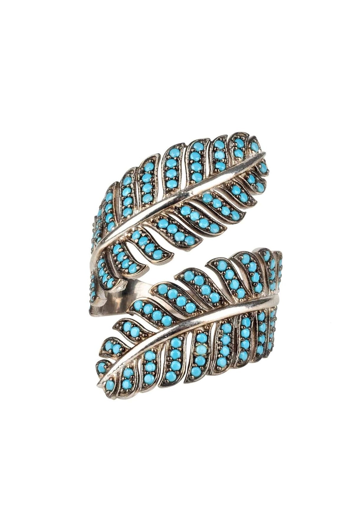 Tropical Leaf Cocktail Ring Blue Turquoise Silver - LATELITA Rings