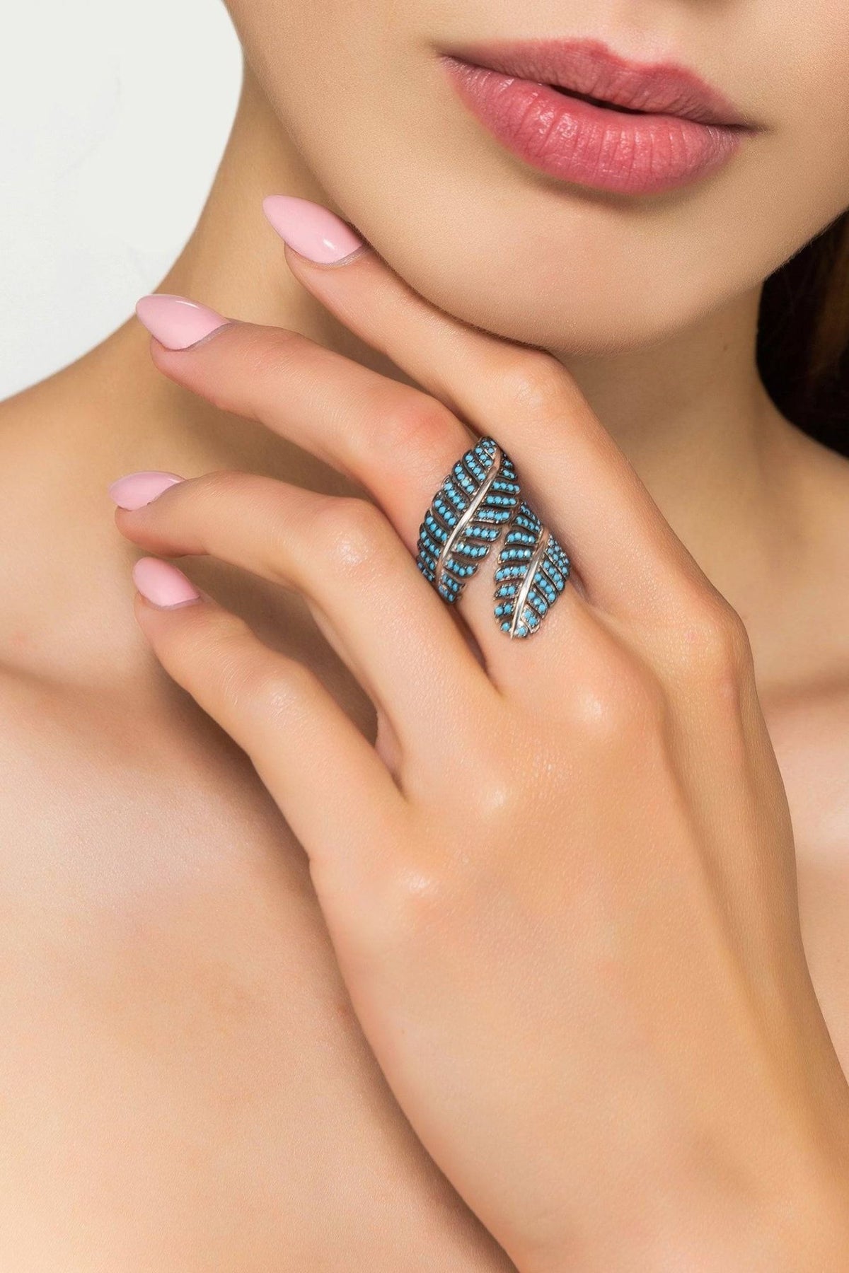 Tropical Leaf Cocktail Ring Blue Turquoise Silver - LATELITA Rings