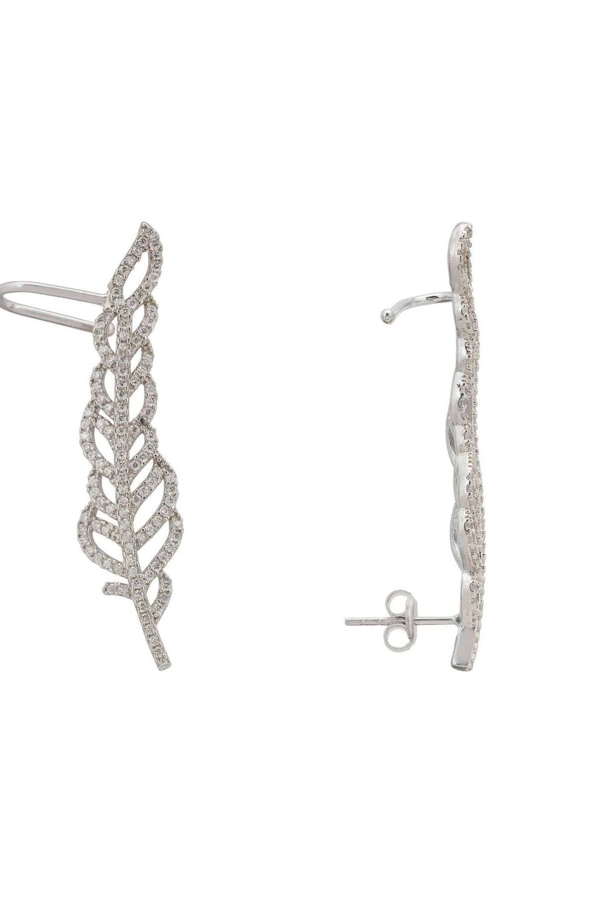 Tropical Leaf Ear Climbers Silver - LATELITA Earrings