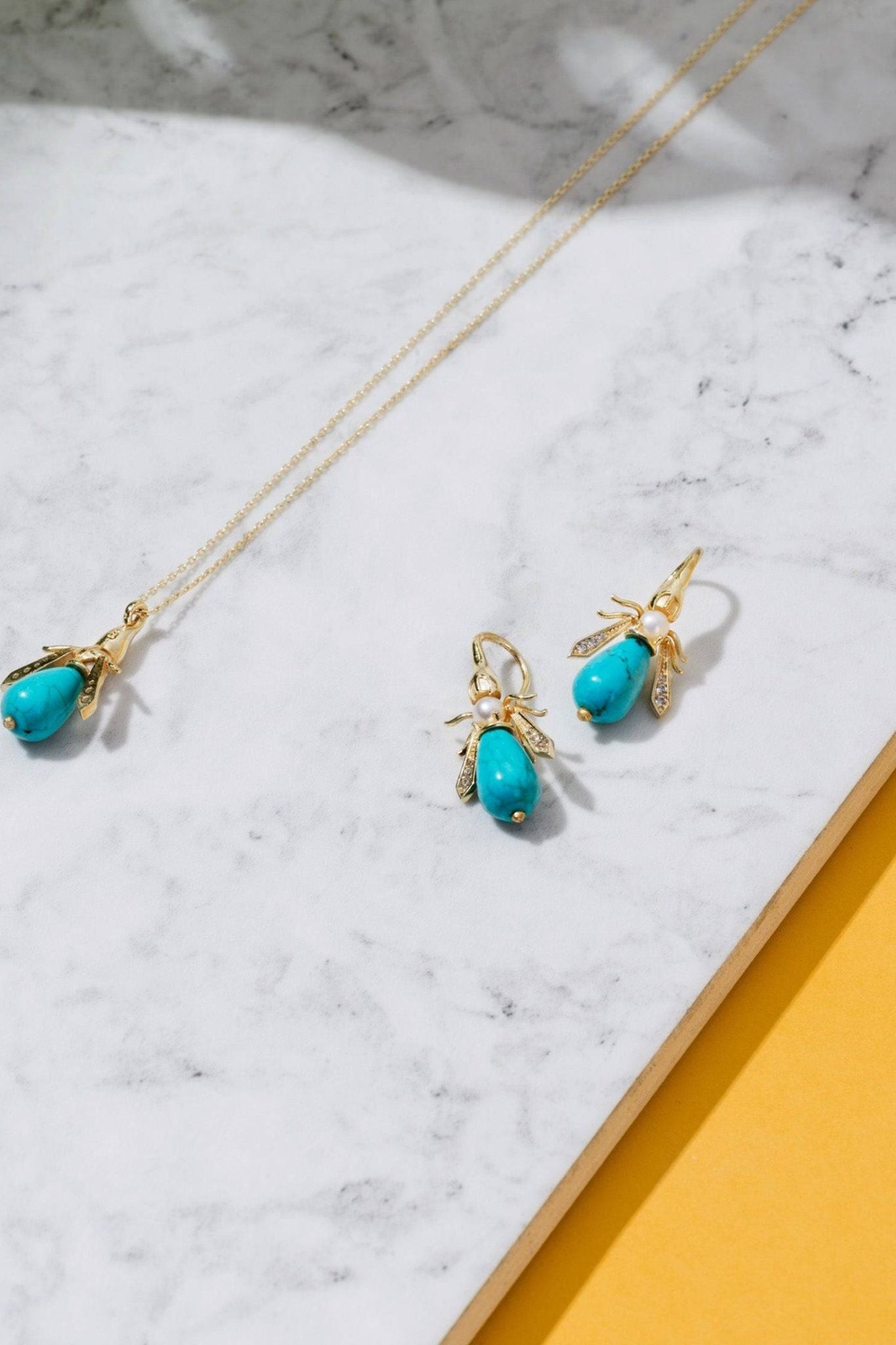 Turquoise Honey Bee Earrings Gold - LATELITA Earrings