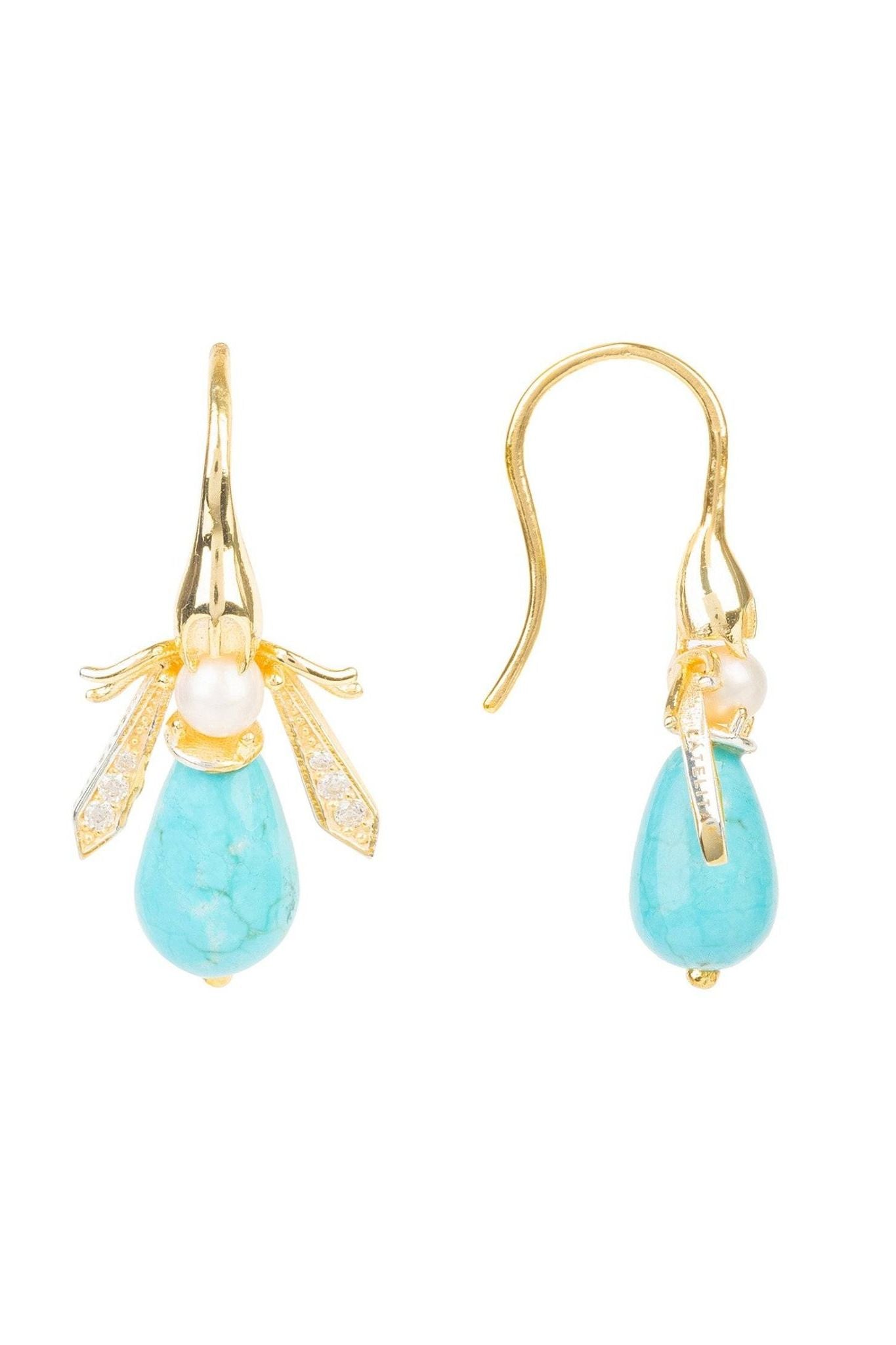 Turquoise Honey Bee Earrings Gold - LATELITA Earrings