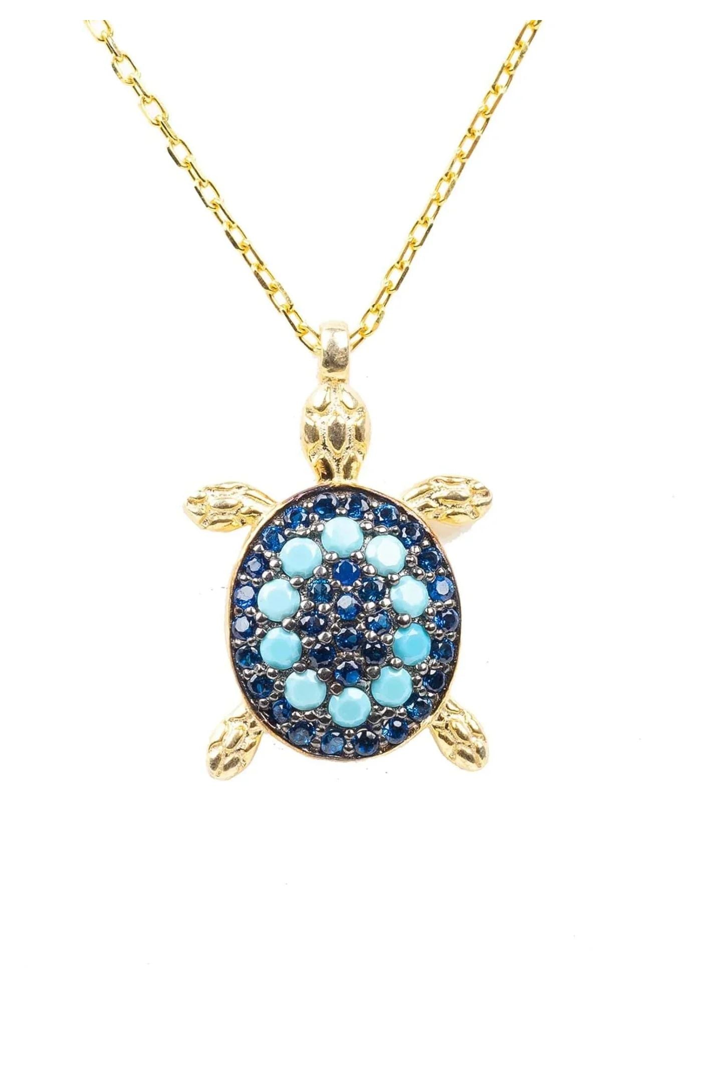 Turtle Turquoise Blue Pendant Necklace Gold - LATELITA Necklaces
