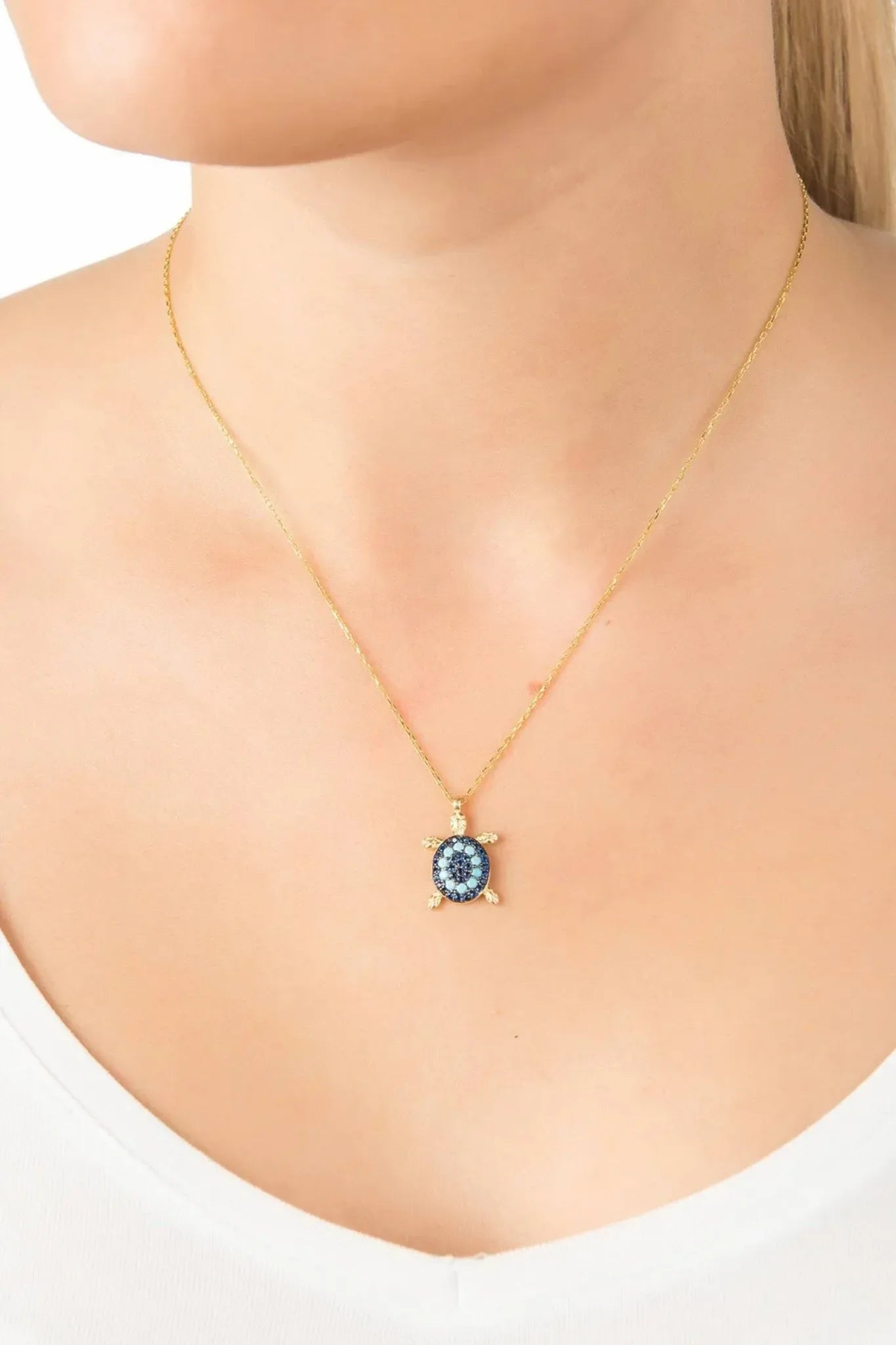 Turtle Turquoise Blue Pendant Necklace Gold - LATELITA Necklaces