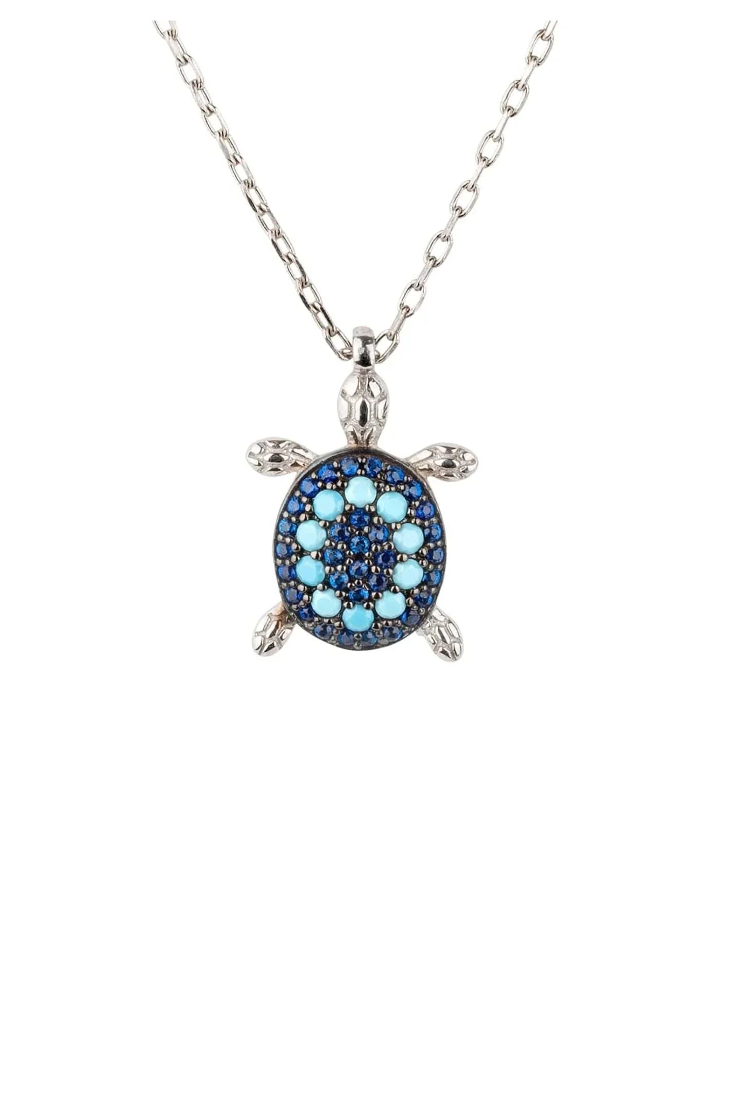 Turtle Turquoise Blue Pendant Necklace Silver - LATELITA Necklaces