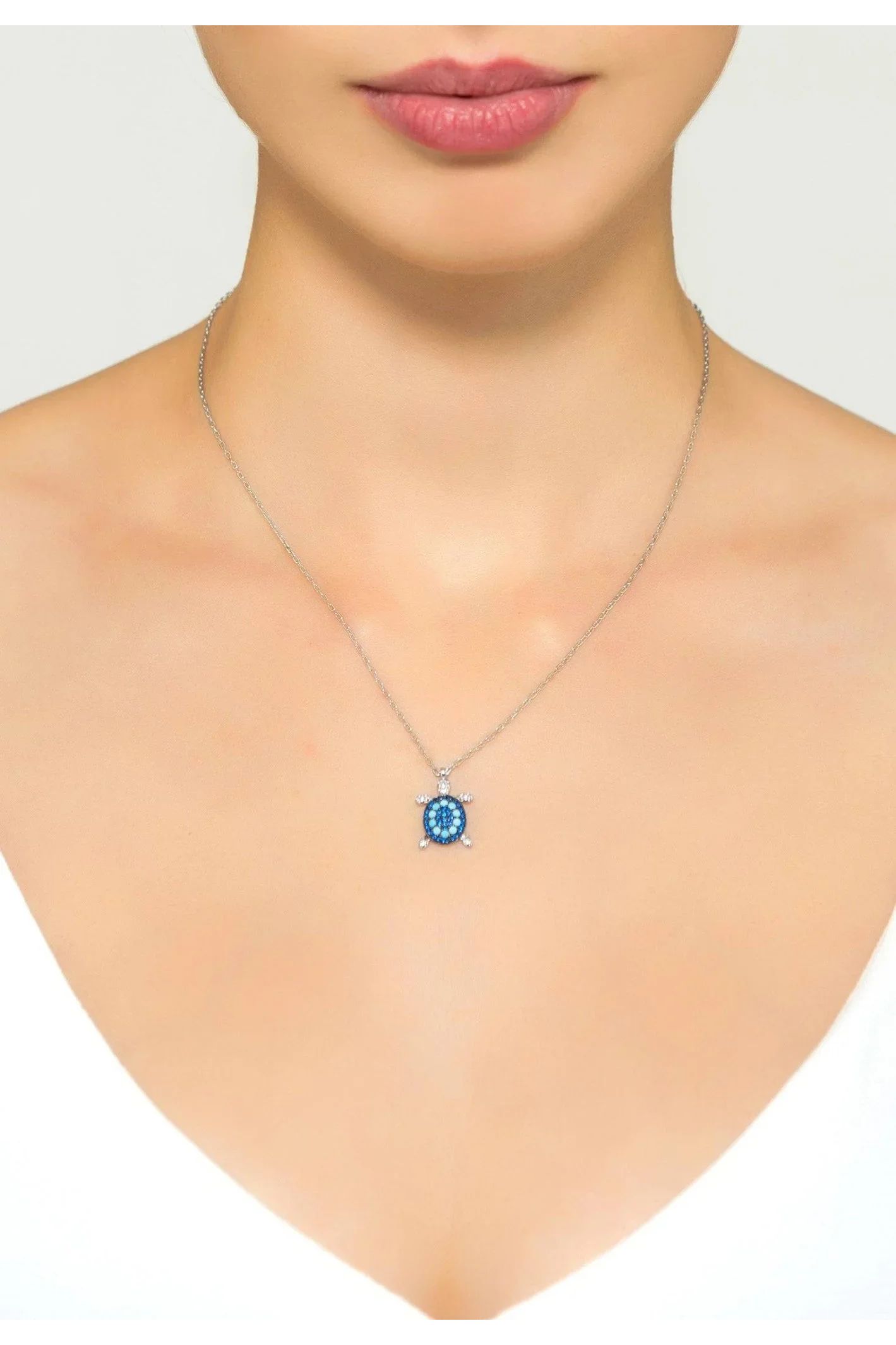 Turtle Turquoise Blue Pendant Necklace Silver - LATELITA Necklaces