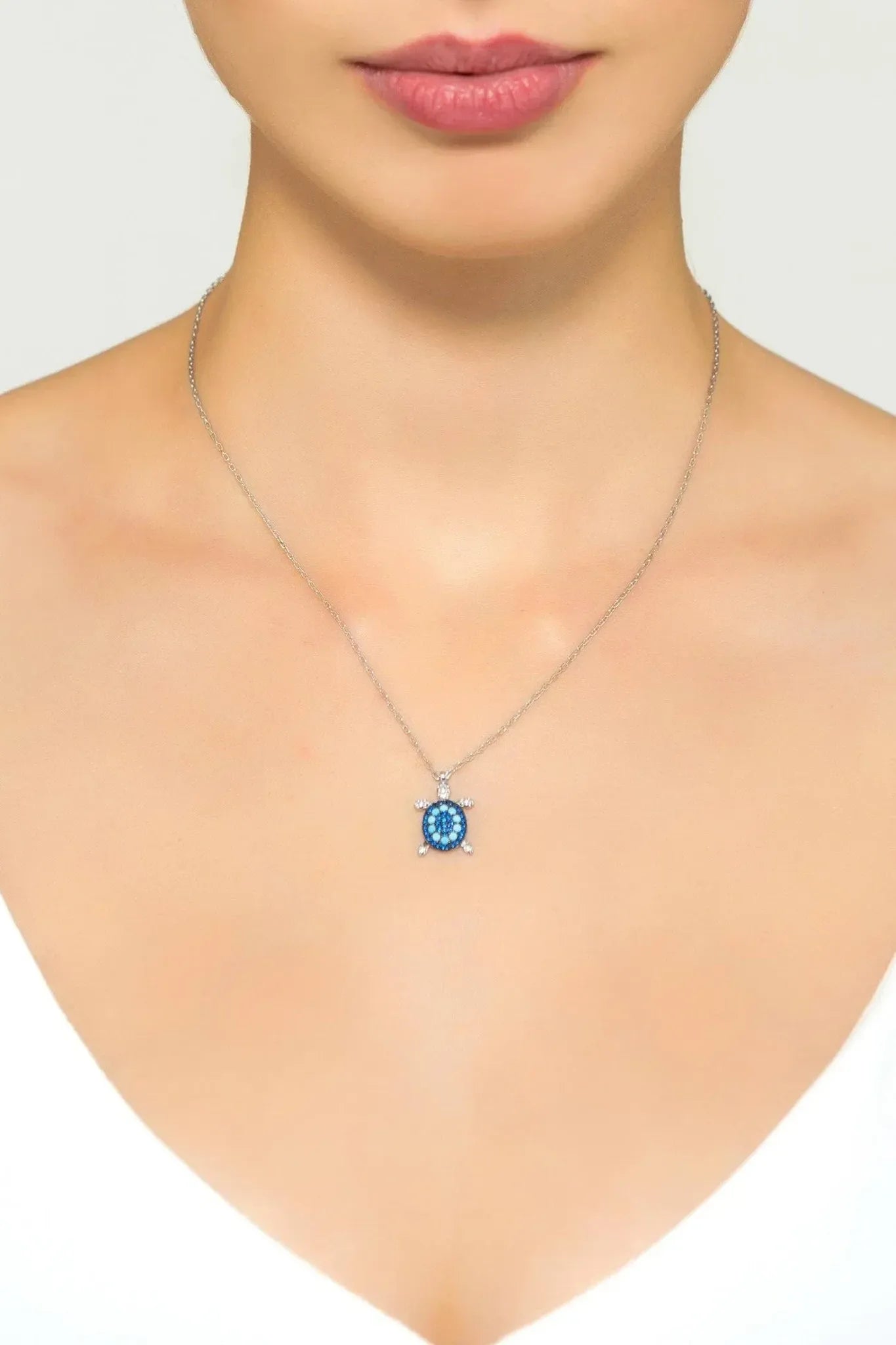 Turtle Turquoise Blue Pendant Necklace Silver - LATELITA Necklaces